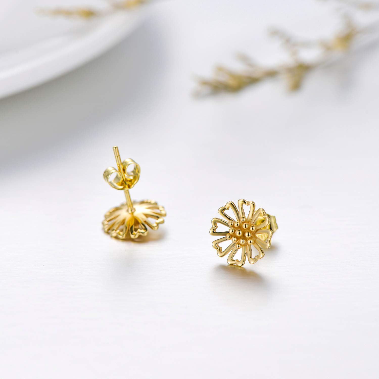 14K Solid Gold Flower Stud Earrings for Women - Dainty Yellow Gold Floral Earrings, Fine Jewelry Gift for Mom, Wife, Girlfriend | Perfect for Weddings, Anniversaries & Everyday Elegance