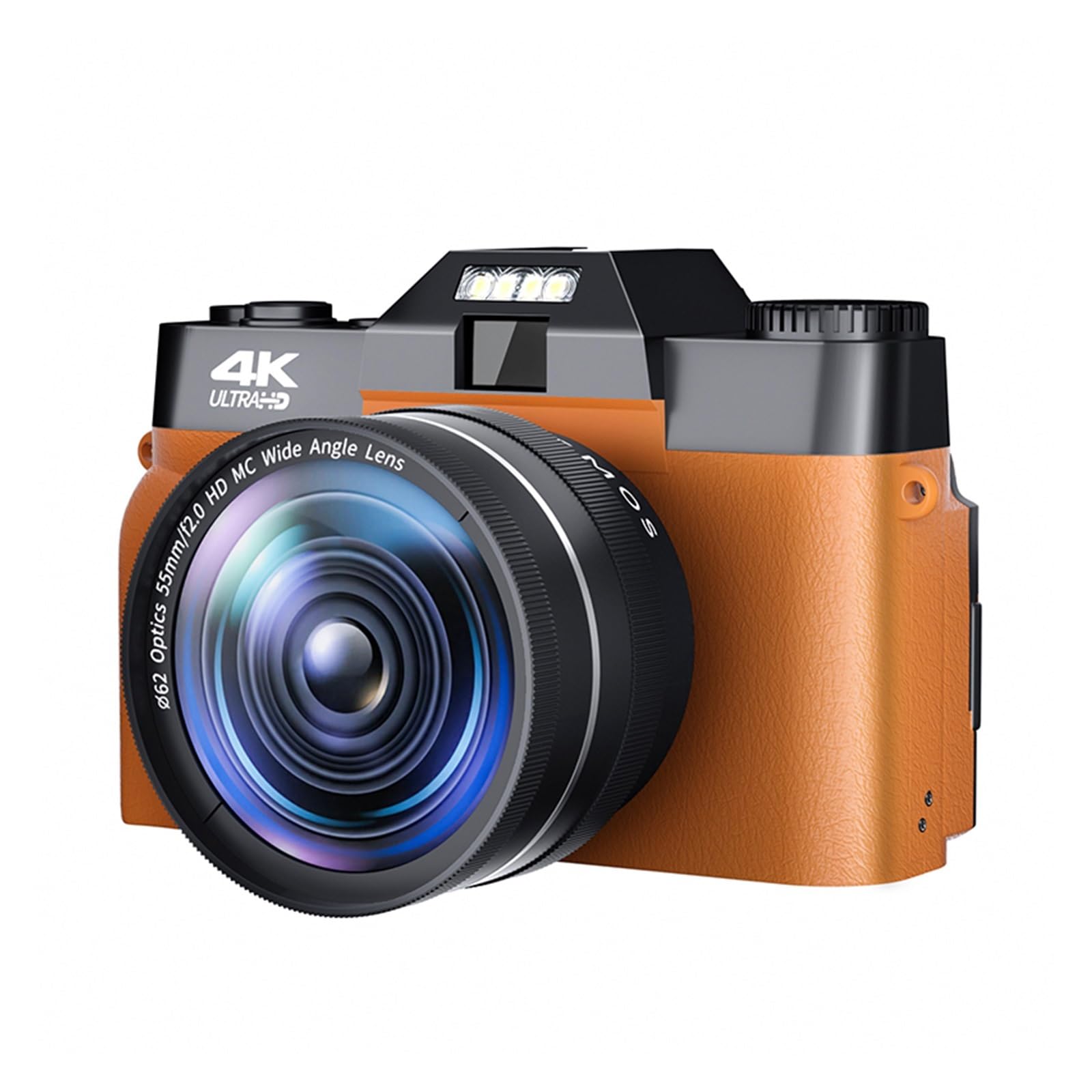 48MP MZZYG Digital Camera for Beginners - 4K Video & Selfie Vlog Camcorder with Auto Focus, Wide Angle Lens, Vintage Photo Mode (Includes 32GB TF Card, Orange) - Perfect for Travel Vlogging, YouTube Content Creation & Family Moments