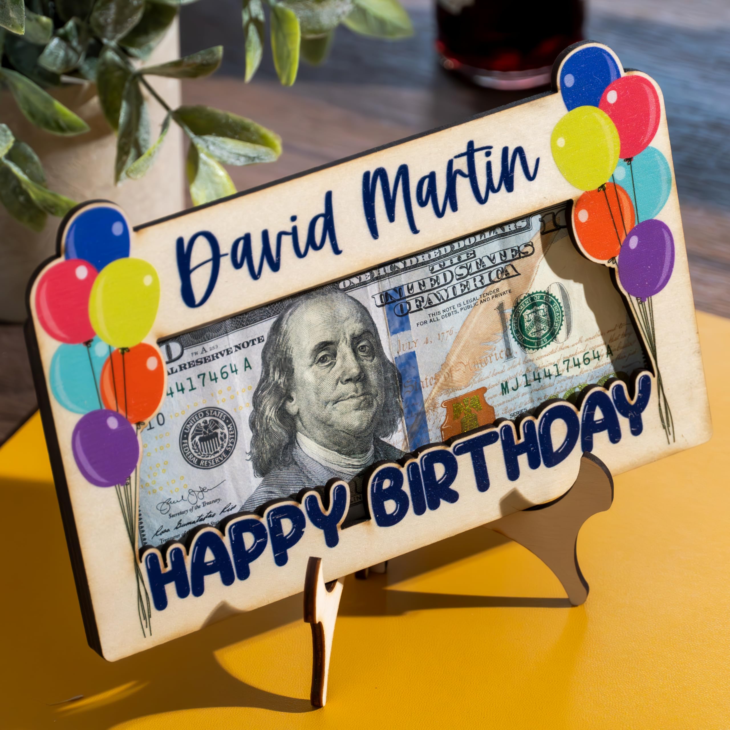 Personalized Wooden Birthday Money Holder - Custom Name & Message - Unique Cash Gift for Birthdays - Perfect for Gifts, Parties & Celebrations
