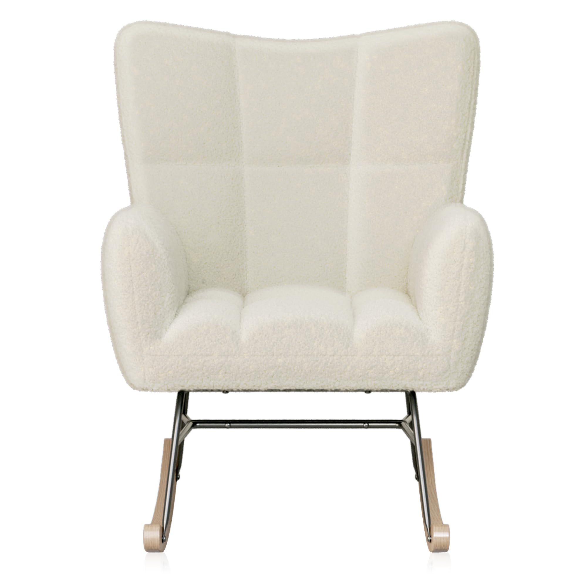 BELLEZE Upholstered Rocking Glider Chair with Cushioned Back & Armrests - Wide Seat Nursery Rocker for Bedroom, Living Room, Office - Perfect for Nursing, Relaxing & Reading (Lucy - White)
