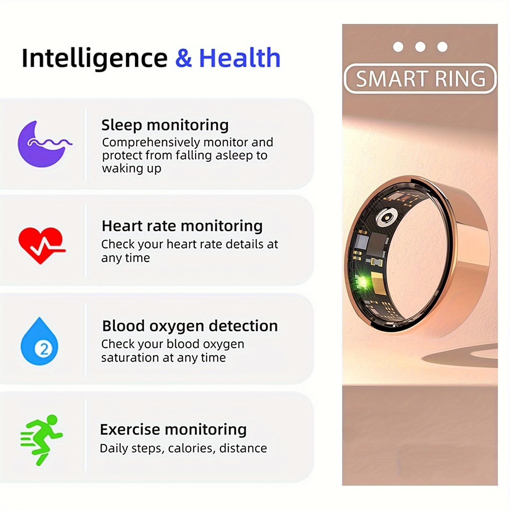 Smart Health Ring for Women & Men - Fitness Tracker with Blood Oxygen, Heart Rate, Blood Pressure & Sleep Monitoring | IP68 Waterproof | No Subscription Fee | Compatible with iPhone & Android (Silver, Size 8) | Perfect for Workouts, Sleep Tracking & Daily Health Monitoring
