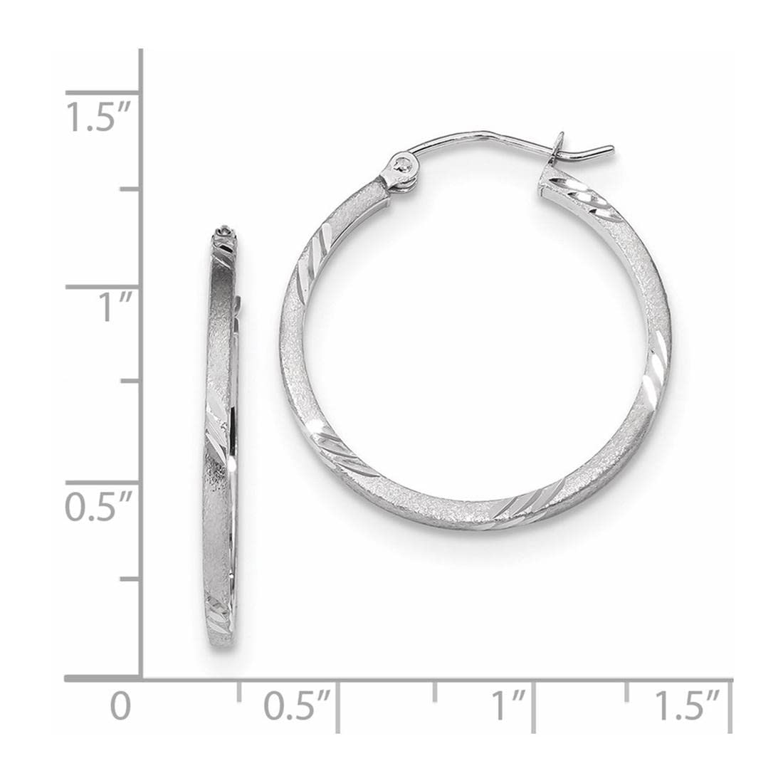 14K White Gold Satin & Diamond-Cut Square Tube Hoop Earrings for Women - Elegant Everyday Jewelry for Work, Parties & Special Occasions