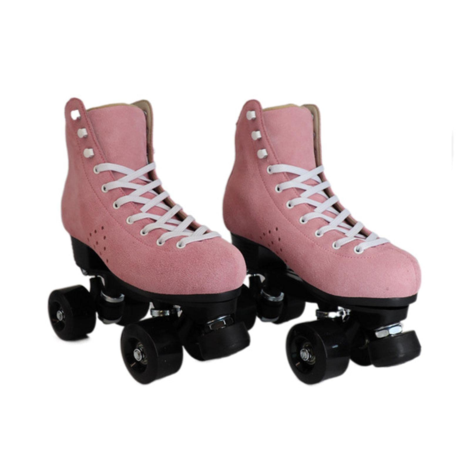 HANQI Roller Skates for Adults - Women & Men's Large Size Quad Skates in Pink, Brown, Green | Outdoor & Indoor Skating, Rink, Fitness, Fun Roller Disco Party