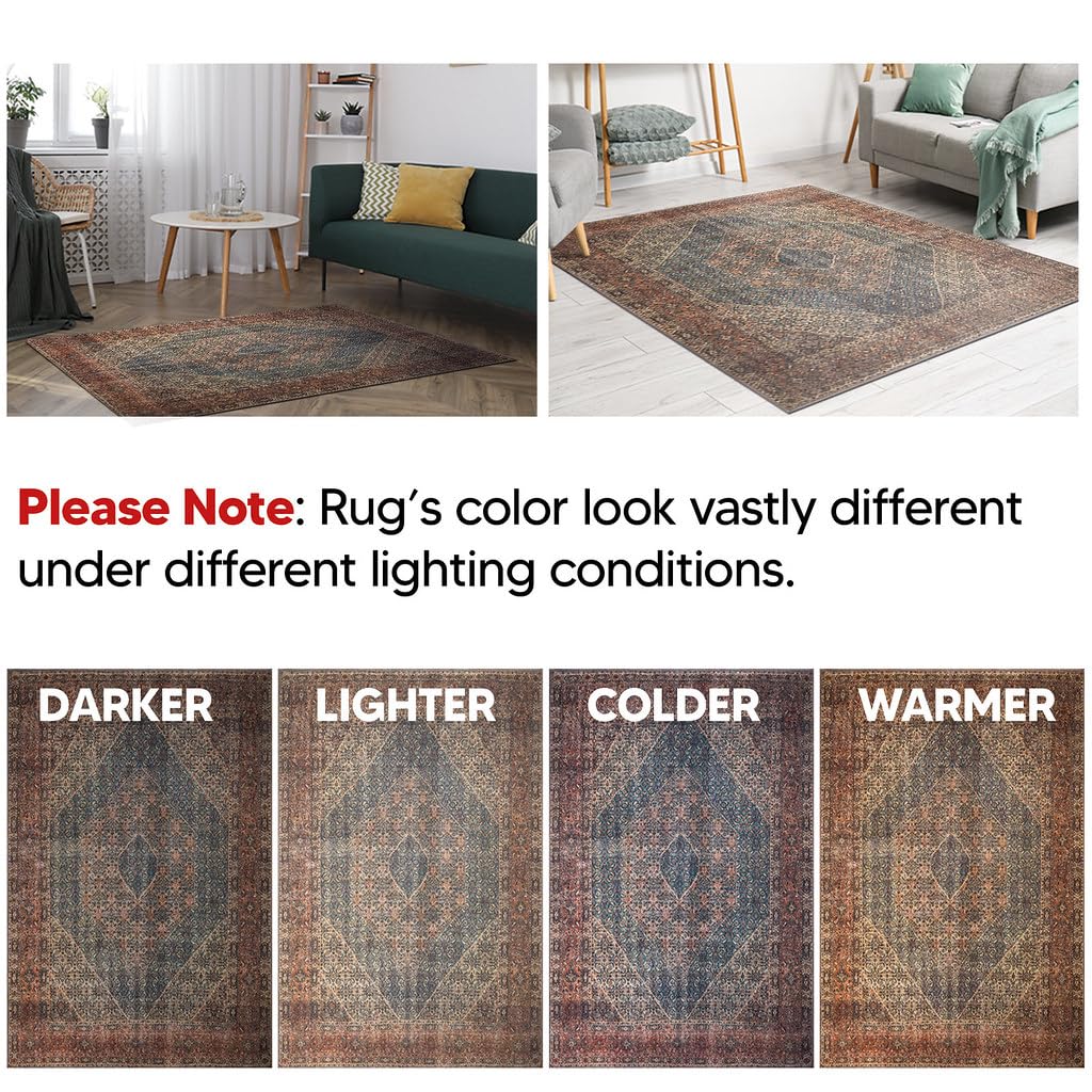 Keen Home Design 2x12 Washable Runner Rug - Non-Slip Vintage Low Pile Rug for Hallway, Entryway, Kitchen & Laundry Room - Durable Easy Clean Carpet (2'6