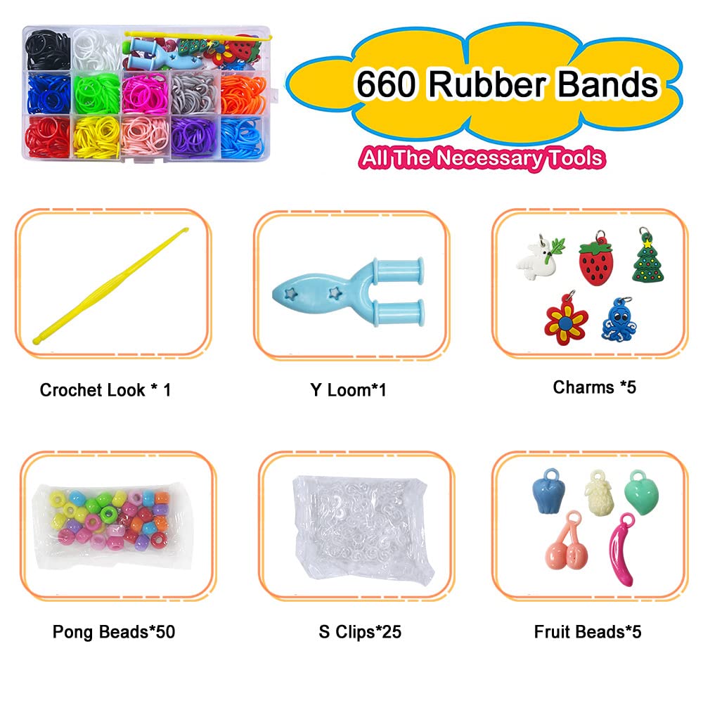 740+ Pcs Loom Bands Kit - DIY Rubber Bands Refill Set for Bracelet Making with Charms, Clips & Beads | Creative Kids Crafts for Birthday Parties, Summer Camp & Friendship Bracelet Gifts