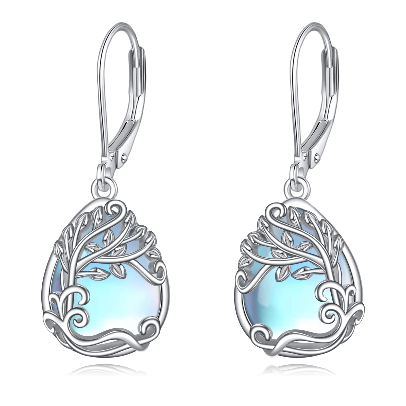Moonstone Filigree Drop Dangle Teardrop Earrings - 925 Sterling Silver Leverback Earrings for Women | Elegant Jewelry Gift for Birthday, Anniversary & Special Occasions