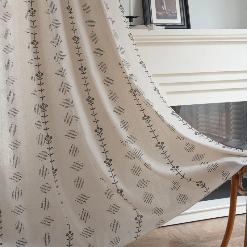 Boho Botanical Geometric Semi-Sheer Custom Curtains for Living Room & Bedroom - Light Filtering Window Drapes with Nature-Inspired Design