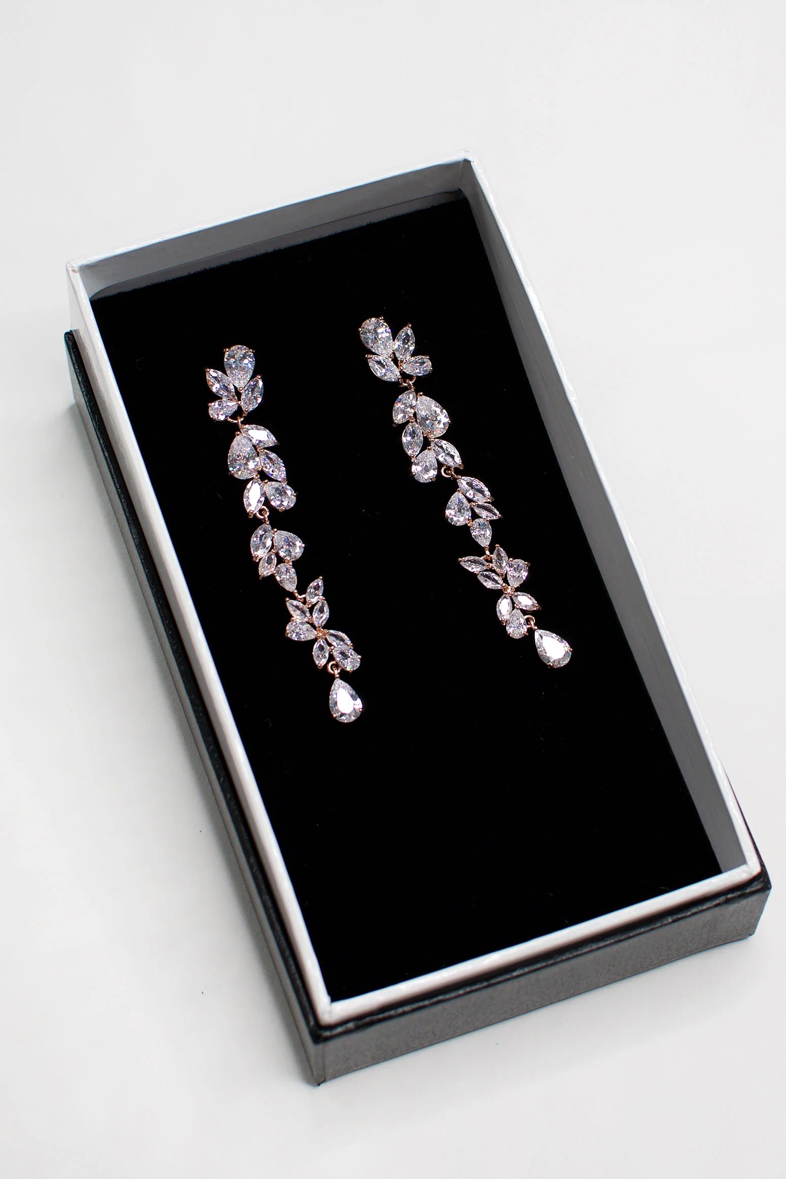 Claudia Elegant Long Drop Earrings for Women - Sterling Silver Dangle Earrings with Crystals, Perfect for Parties, Weddings & Evening Events