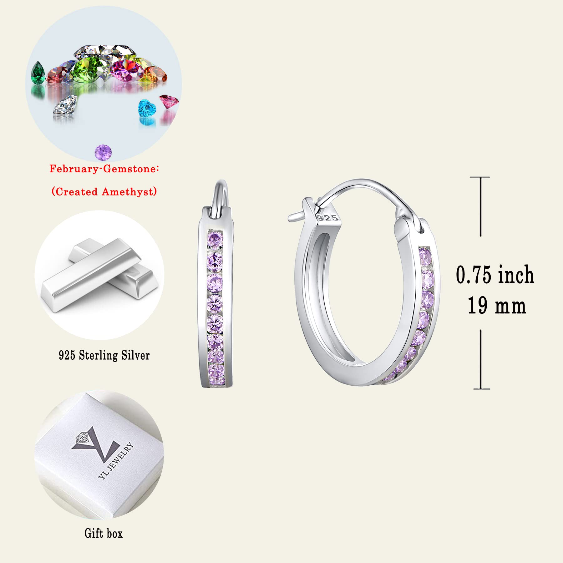 925 Sterling Silver Hoop Earrings for Women - Round Halo Huggie Birthstone Earrings | Perfect for Everyday Wear, Gifts & Special Occasions