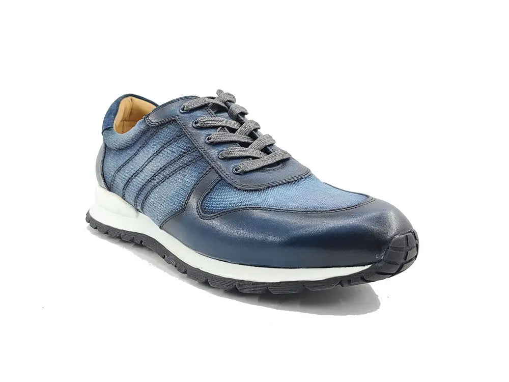 Premium Fashion Sneakers for Men & Women - Genuine Calfskin Leather with Canvas Inlay Design | Comfortable Casual Shoes for Walking, Running & Everyday Wear