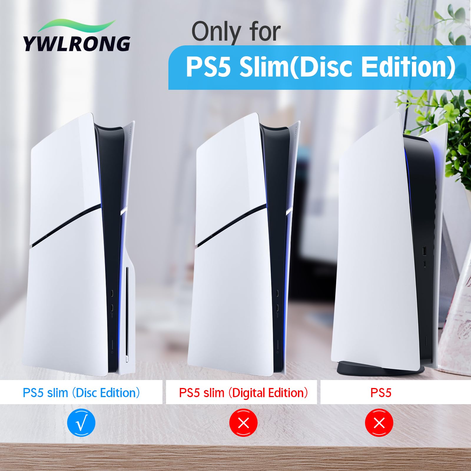YWLRONG Slim PS5 Console Stand - Flat Base, Horizontal Stand Compatible with Sony PlayStation 5 Slim Disc Edition Accessories (Black + Gray) - 4 Pack - Perfect for Gaming Setup & Space-Saving Storage