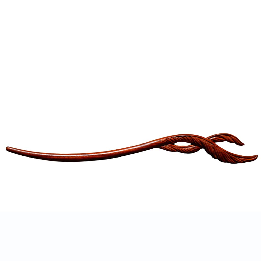 Small Leaf Red Sandalwood Hairpin & Phoenix Feather Hairpin - Vintage Wooden Hair Accessories for Women, Retro Birthday & New Year Gift, Perfect for Weddings, Cosplay, and Traditional Chinese Outfits