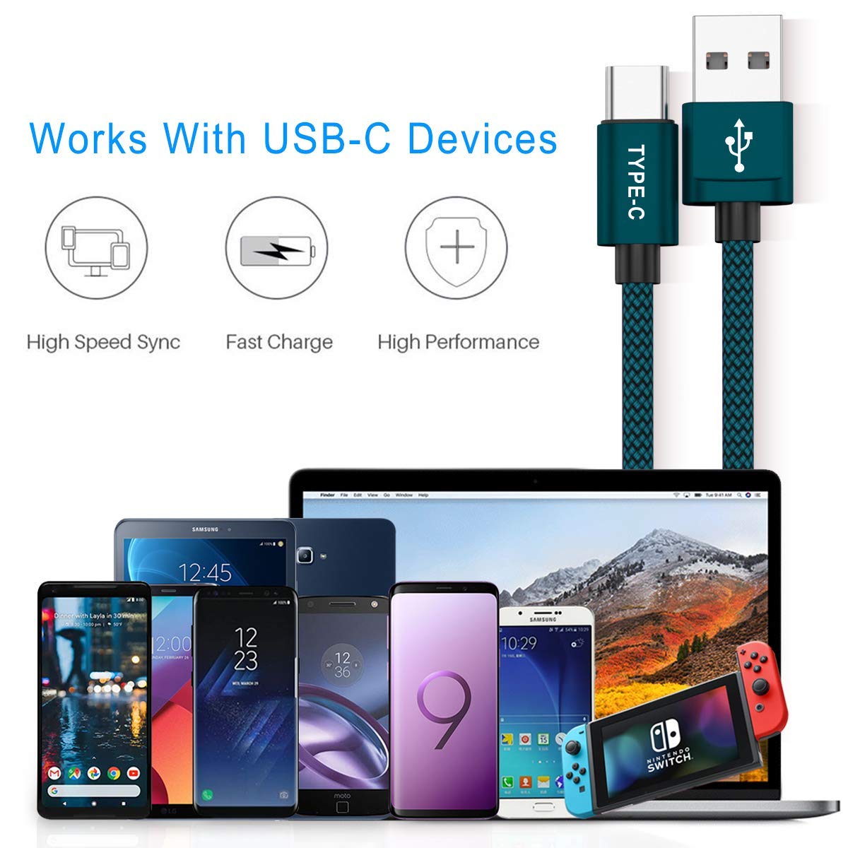 Fast Charging USB Type C Cable Bundle (3.3/6.6/10FT) with Thunderbolt 3 OTG Adapter - Compatible with MacBook Pro, iPad Air 4th/Mini 6, Samsung S21/Note 20/S20/Ultra, Microsoft Surface Go - Perfect for Home, Office & Travel Charging (3 Cables + 3 Adapters)