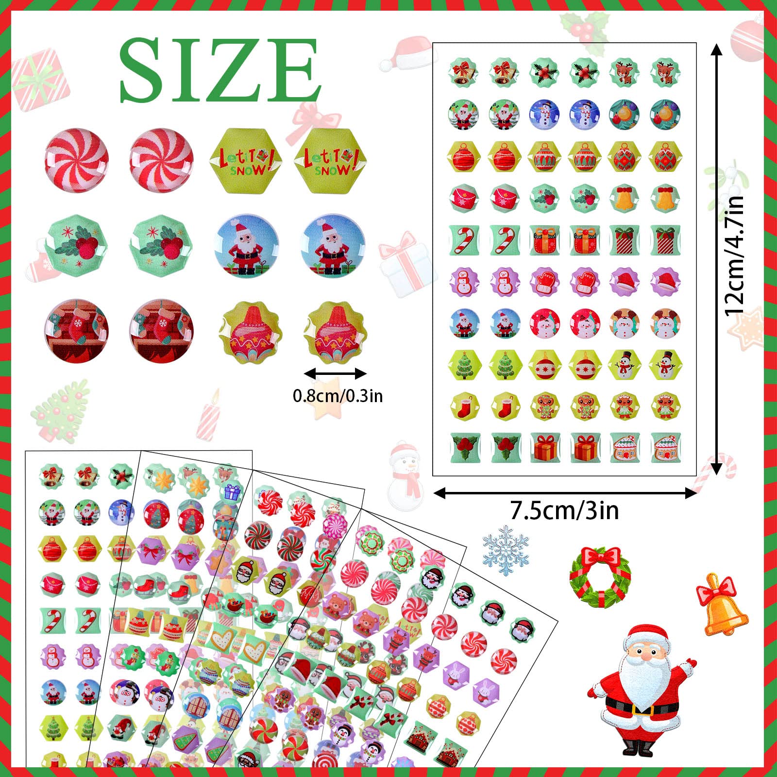 240Pcs AUGSUN Christmas Stickers Earrings for Girls - 3D Glitter Gems Self-Adhesive Sticky Earrings | Holiday Party, Gift Exchange & Festive Accessories