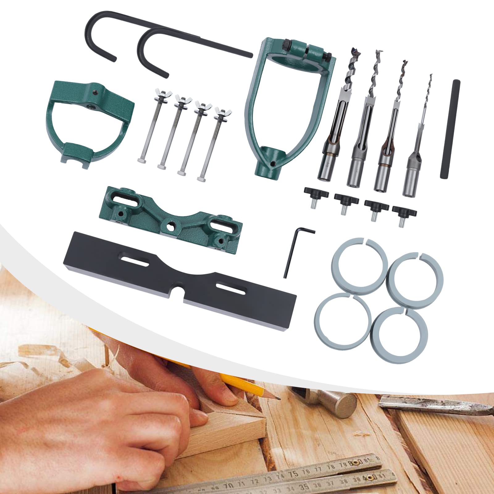 Mortising Machine & Tenon Tools - Drill Press Mortising Attachment for Woodworking, Bench Drill Locator Set with Square Hole Chisel | Perfect for Cabinet Making, Furniture Joinery & DIY Wood Projects