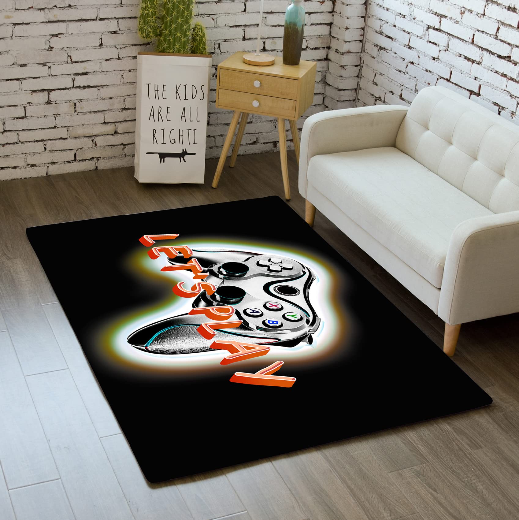 3D Video Game Controller Area Rug - Black Cool Gaming Rug for Boys & Teens - 59