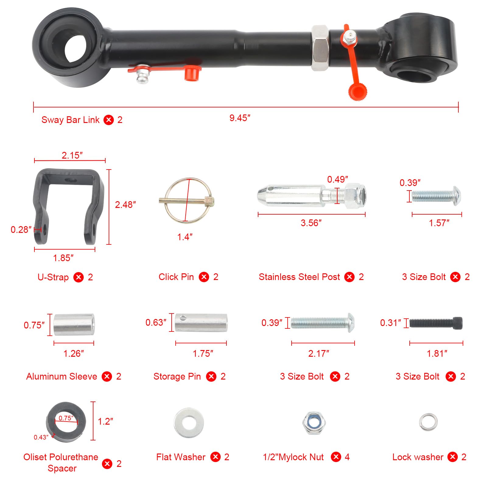Jeep Wrangler TJ & Cherokee XJ Quick Disconnect Sway Bar Links - Compatible with 1998-2006 Jeep Wrangler TJ & 1984-2001 Cherokee XJ - Adjustable 2.5