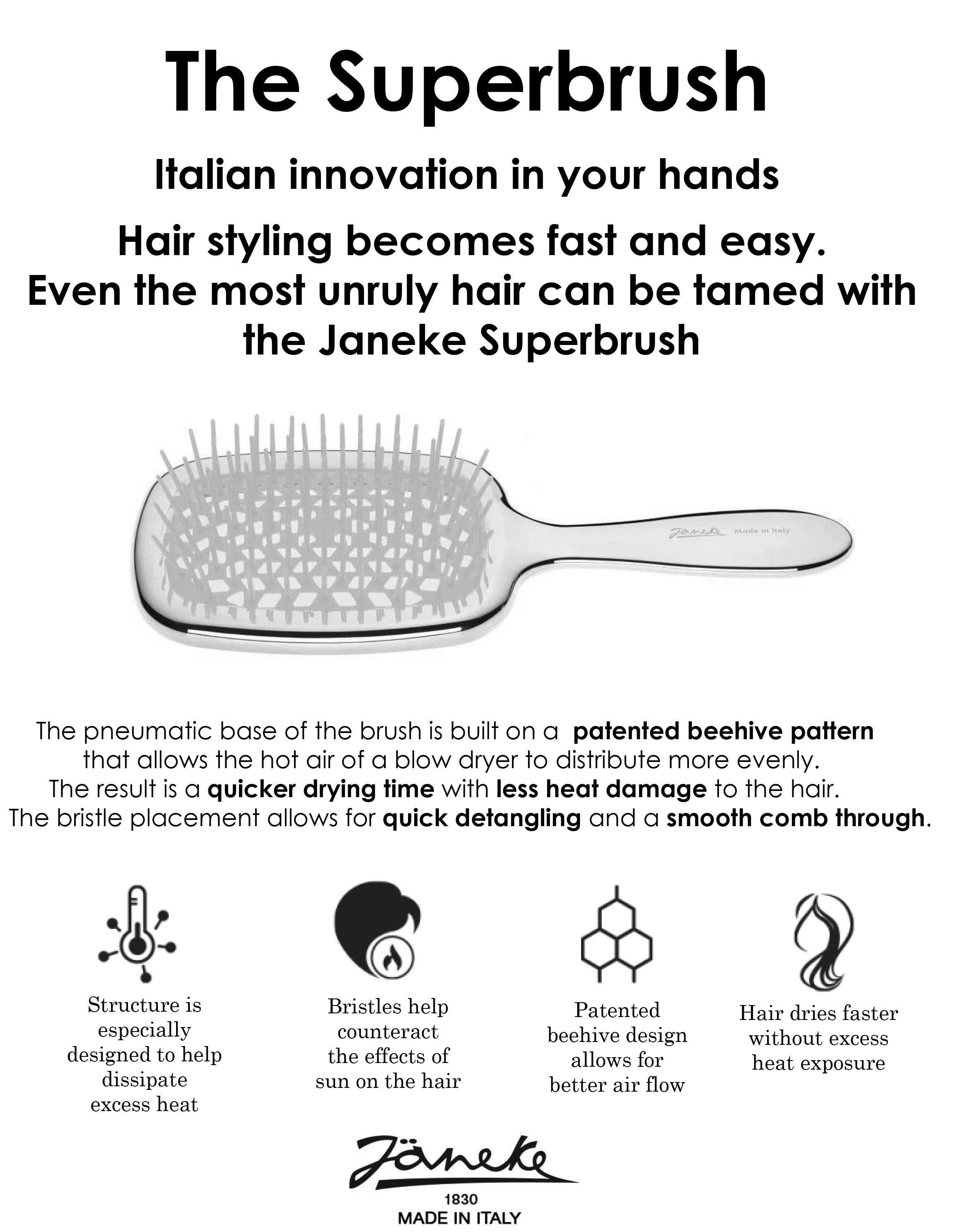 Janeke Chromium Superbrush Hairbrush for Blow Drying & Styling - Professional Salon Quality Round Brush for Smoothing & Volumizing Hair - Perfect for Home & Salon Use