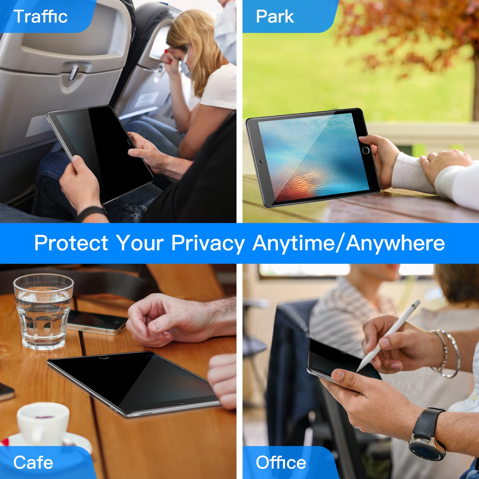 JETech Privacy Screen Protector for iPad 9.7-Inch (2018/2017 Model, 6th/5th Gen), iPad Air 2/1, iPad Pro 9.7 - Anti-Spy Tempered Glass Film - Perfect for Office, Travel & Public Use