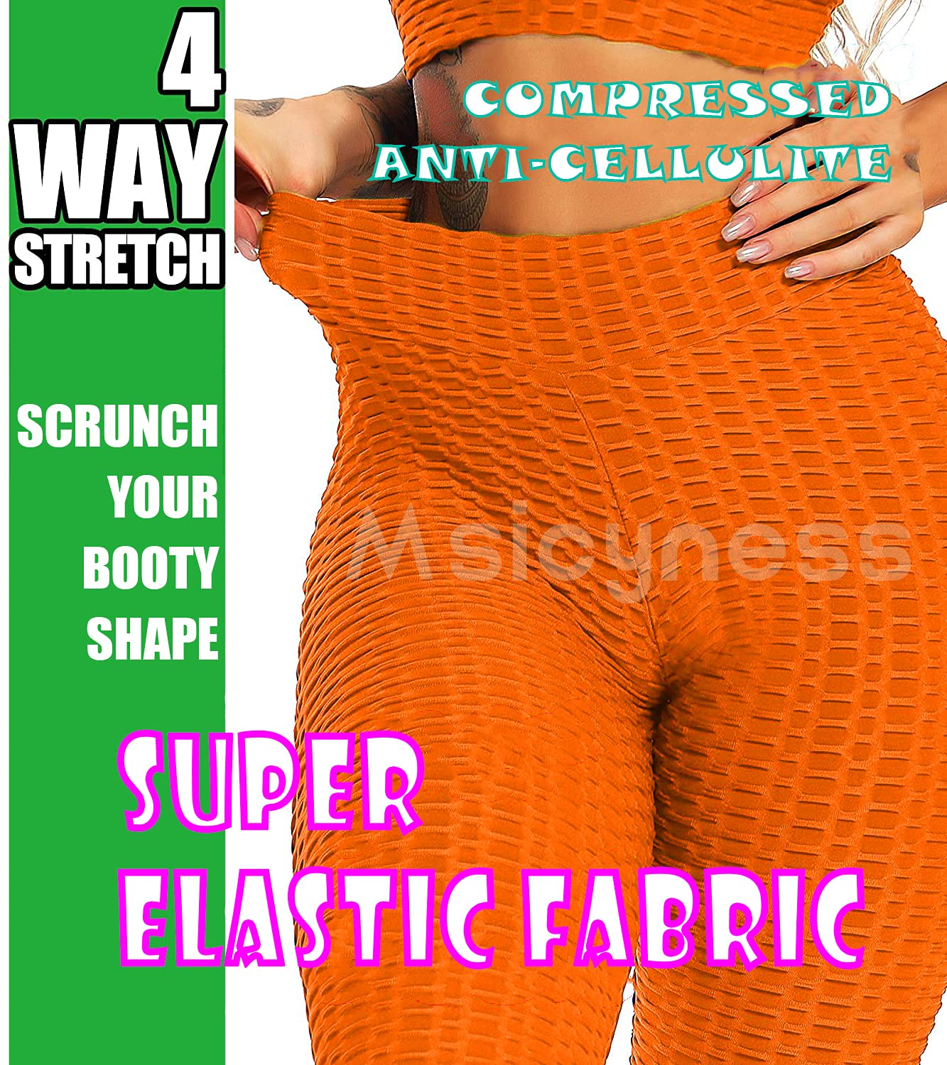 Msicyness 3 Pack High Waist Yoga Pants for Women - Tummy Control & Butt Lifting Leggings with Scrunch Detail - Textured Workout Tights for Gym, Running & TikTok Fashion