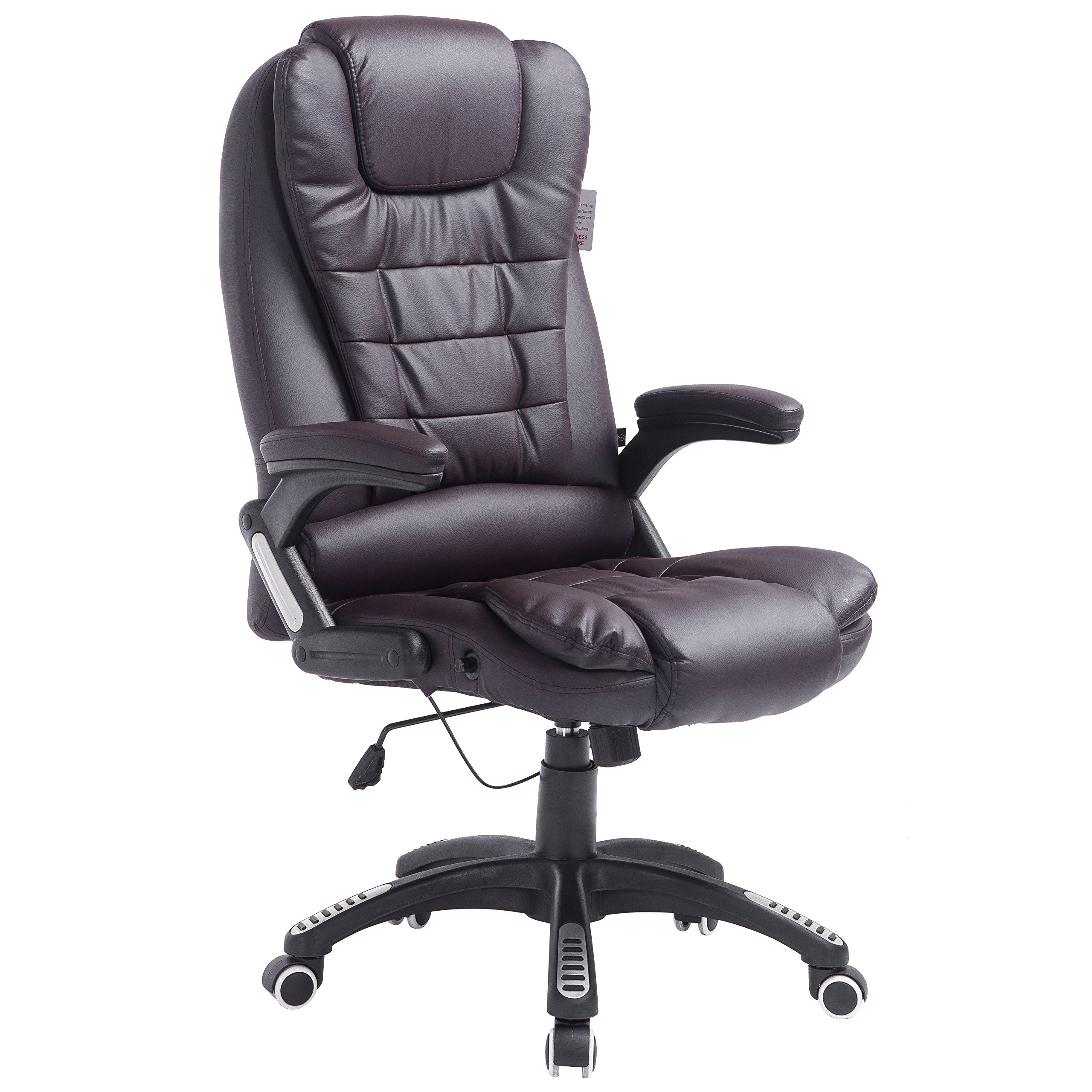 Premium High Back Executive Office Chair with Extra Padding & Reclining Function - Ergonomic Brown Leather Desk Chair for Home & Office Workspaces