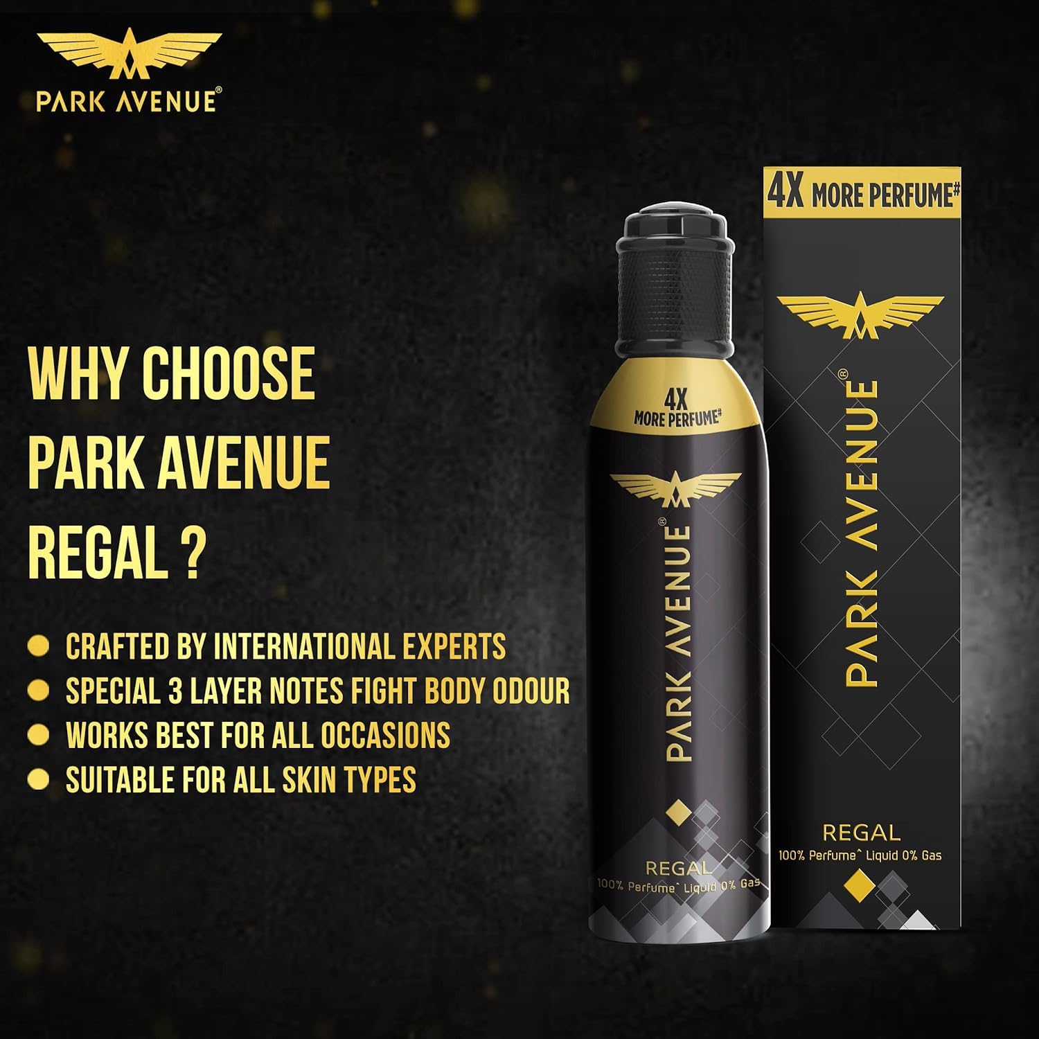 Park Avenue Men Regal No Gas Premium Perfume - Long Lasting Citrus Fragrance Spray (130ml) for Work, Date & Special Occasions | Pack of 1