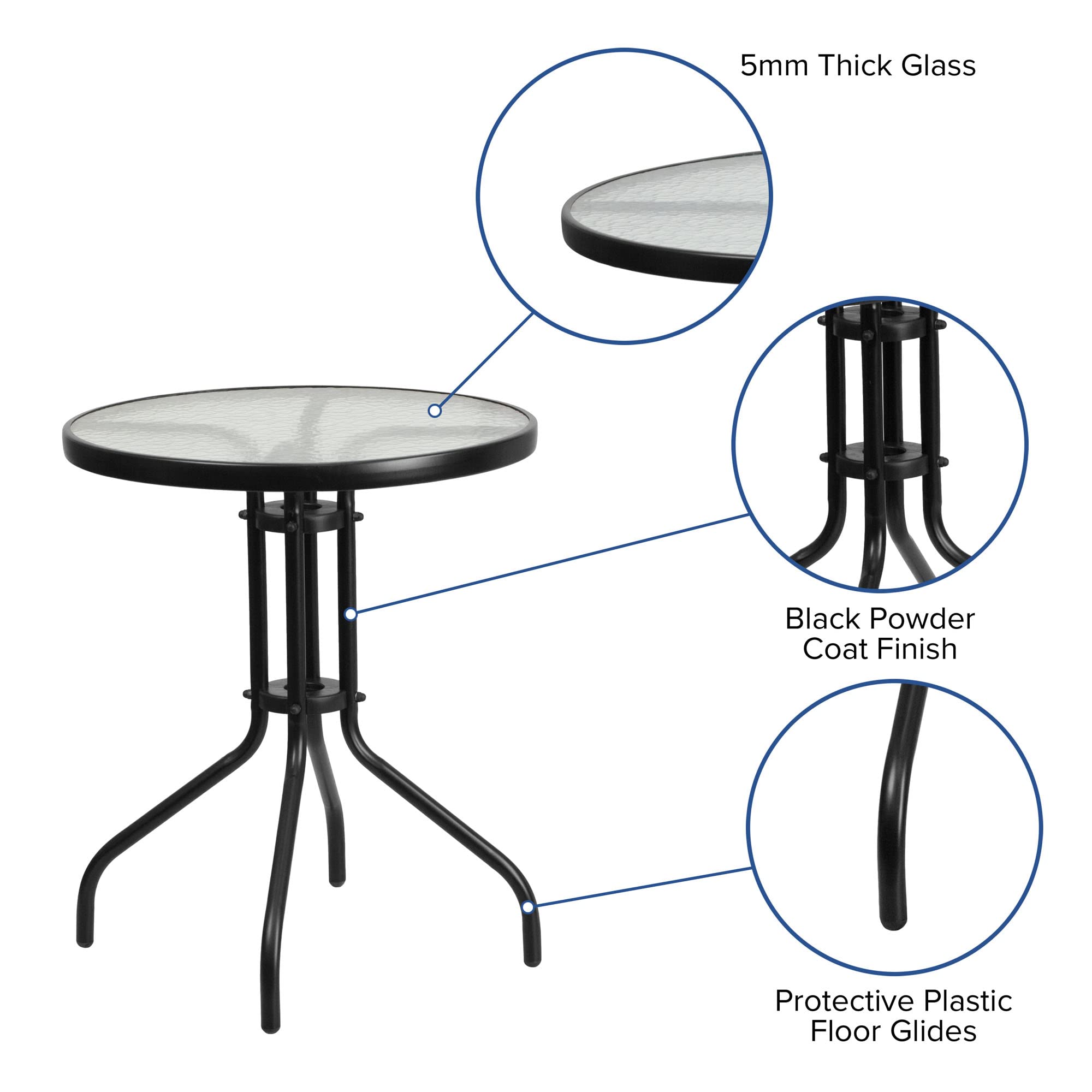 Flash Furniture Brazos 3-Piece Outdoor Patio Dining Set with 2 Gray Flex Comfort Stackable Chairs & 23.75