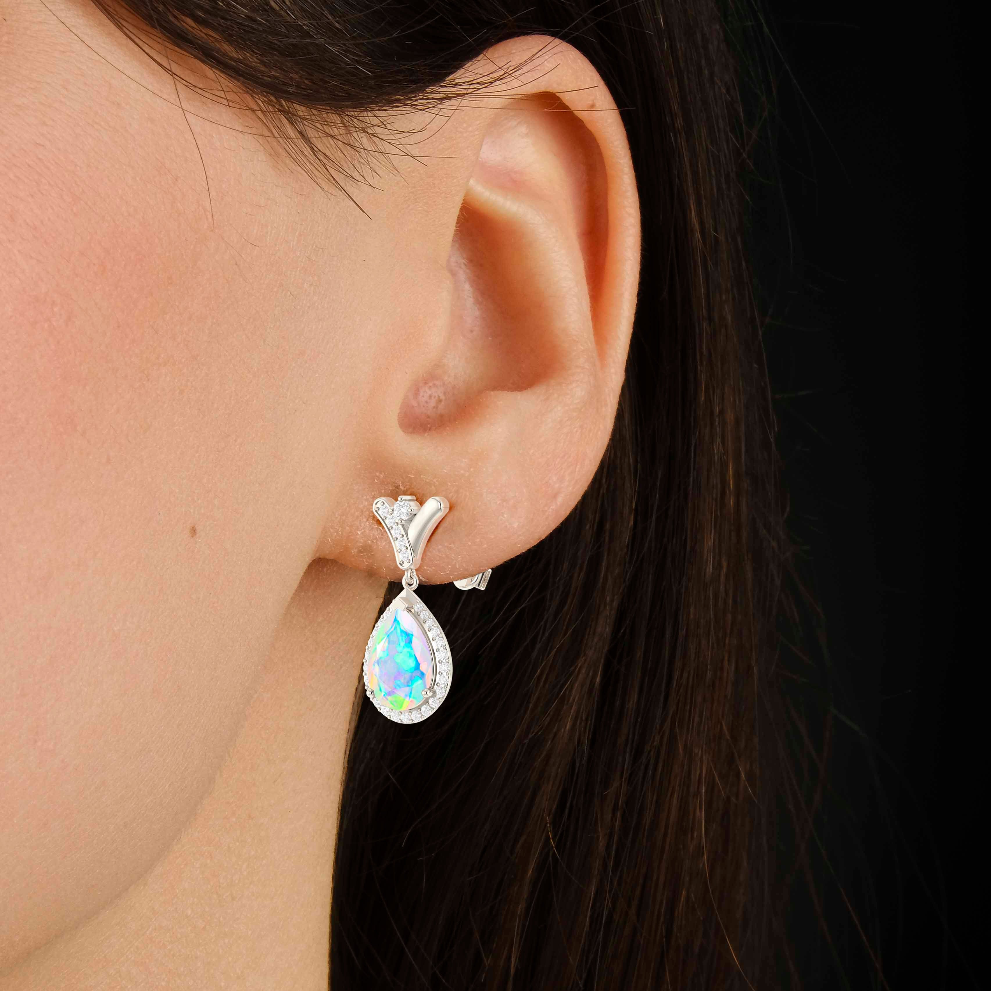 V-Shaped Natural White Opal Drop Earrings with Push Back Closures - Elegant Dangle Earrings for Women, Perfect for Weddings, Parties & Special Occasions