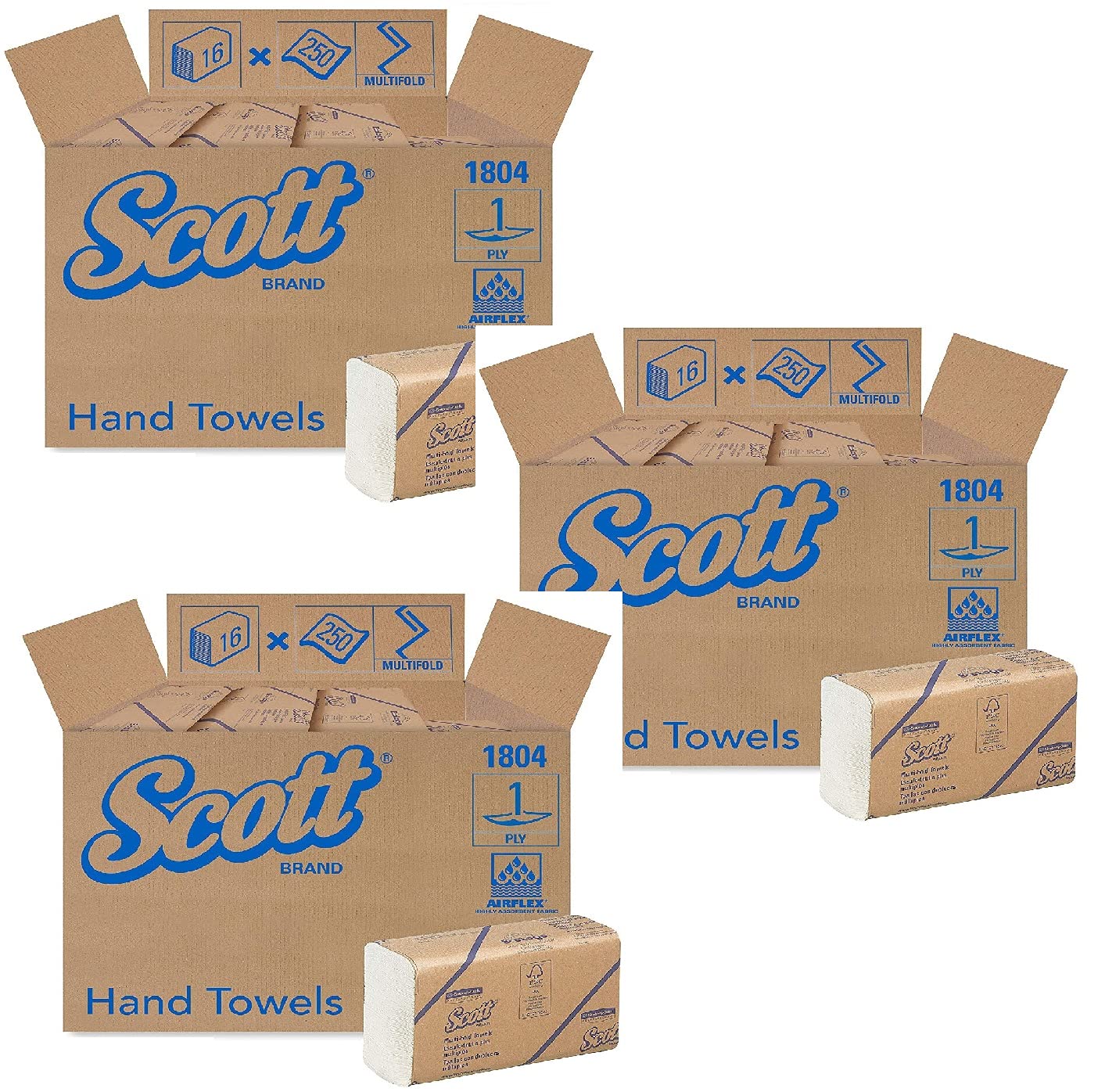 Scott Essential Multifold Paper Towels (01804) - Super Absorbent, Fast-Drying White Towels, 16 Packs/Case, 250 Sheets per Pack (3-Pack) - Ideal for Restaurants, Offices & Home Kitchens