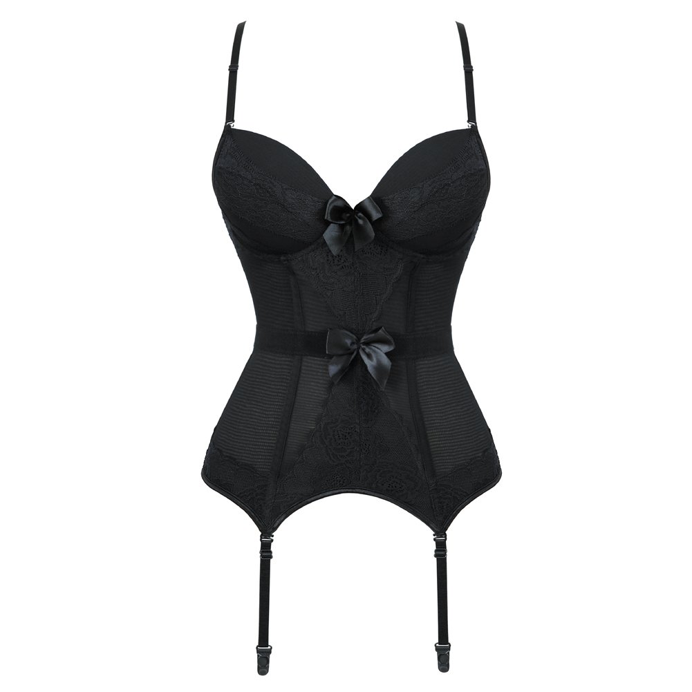 Sexy Lace Underwire Corset with Padded Cups, Suspenders & Matching Thong Set - Women's Burlesque Lingerie for Valentine's Day & Boudoir Photography