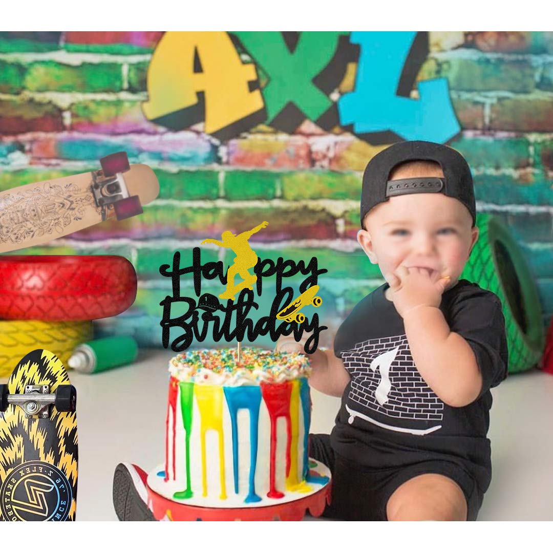 Skateboard Happy Birthday Cake Topper - Fun Skateboard Theme Cake Decor for Boys & Girls - 6.7’’x5.27’’ Sport Party Decoration - Perfect for Skateboarding Birthday Cakes, Cupcakes & Desserts