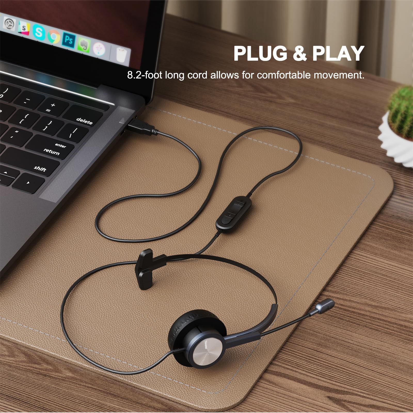 Single Ear USB Headset for PC - Lightweight Office Headset with Noise Cancelling Mic & Mute Button | Compatible with Teams, 3CX, Zoom | Perfect for Call Centers, Remote Work & Home Office (Y809BUC, Blue) | Ideal for Long Work Hours & Online Meetings