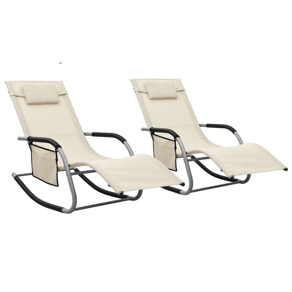 CHARMMA 2-Pack Sun Loungers - Textilene Fabric Patio Chairs in Cream & Gray - Outdoor Poolside, Beach, Garden, and Backyard Relaxation Furniture