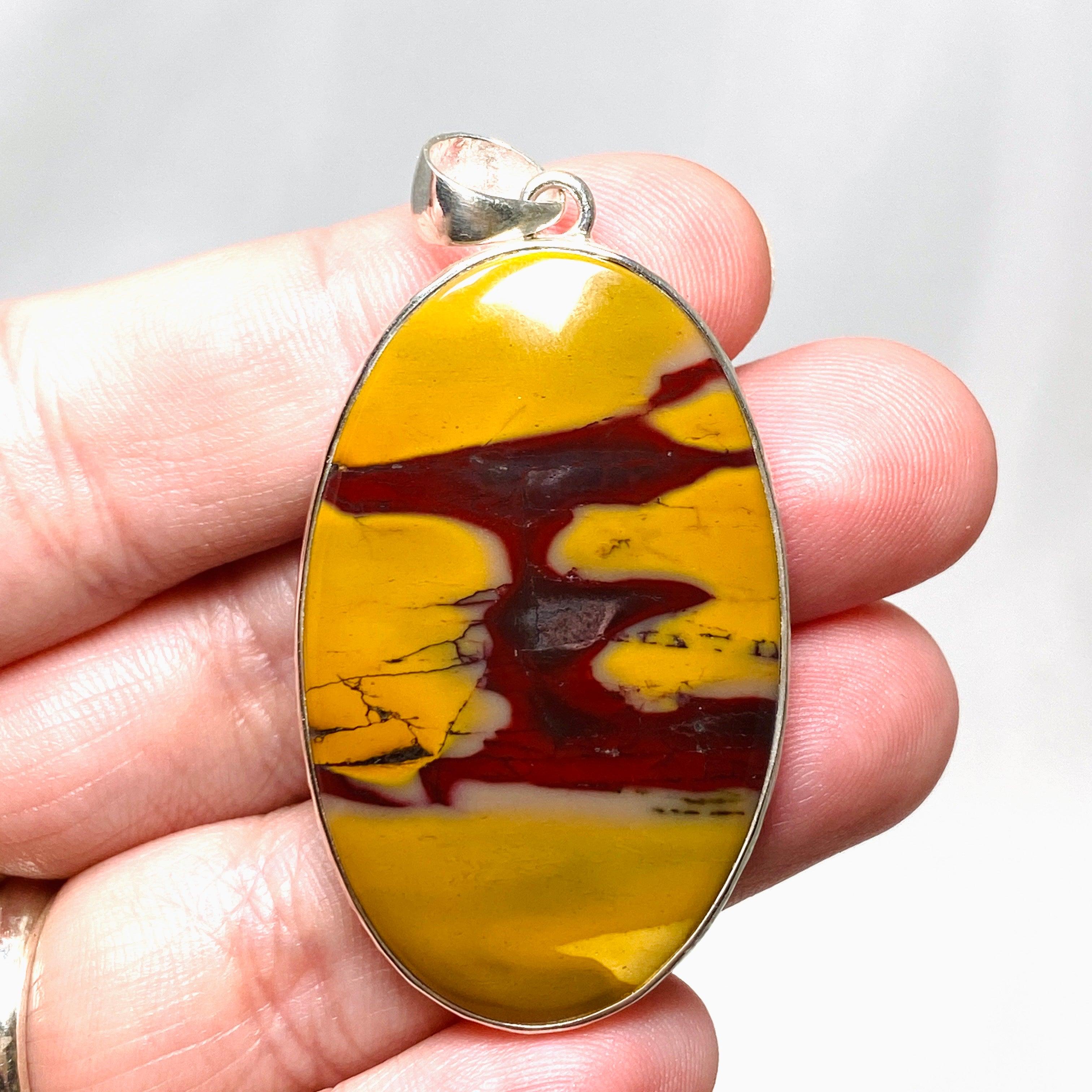 Natural Mookaite Oval Pendant Necklace - Handcrafted Hammered Sterling Silver Setting KPGJ4409 | Spiritual Jewelry, Healing Crystal Gift for Women, Meditation & Energy Work