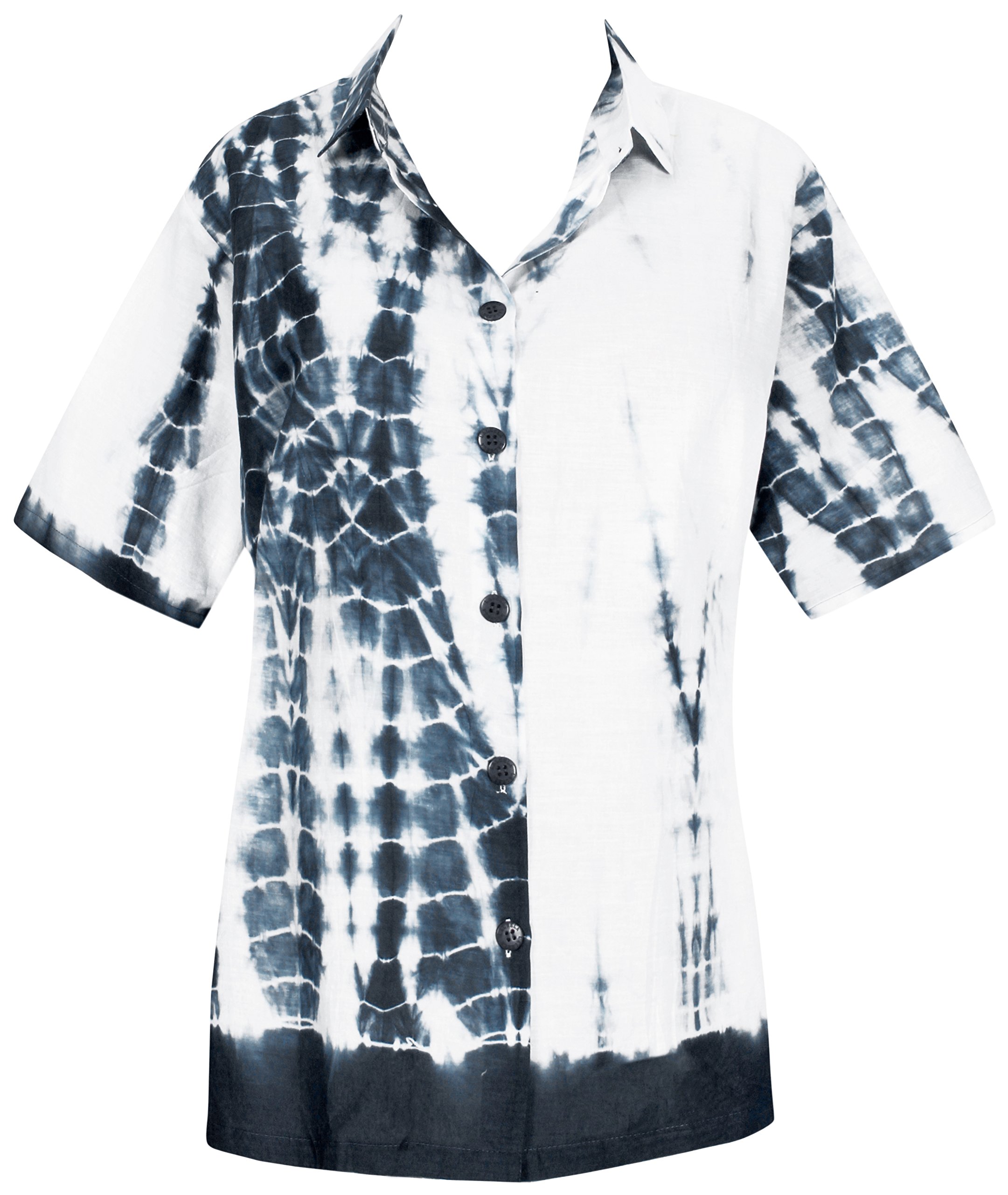 LA LEELA Women's Short Sleeve Hawaiian Shirt - Floral Print Vacation Blouse for Beach, Summer & Tropical Getaways