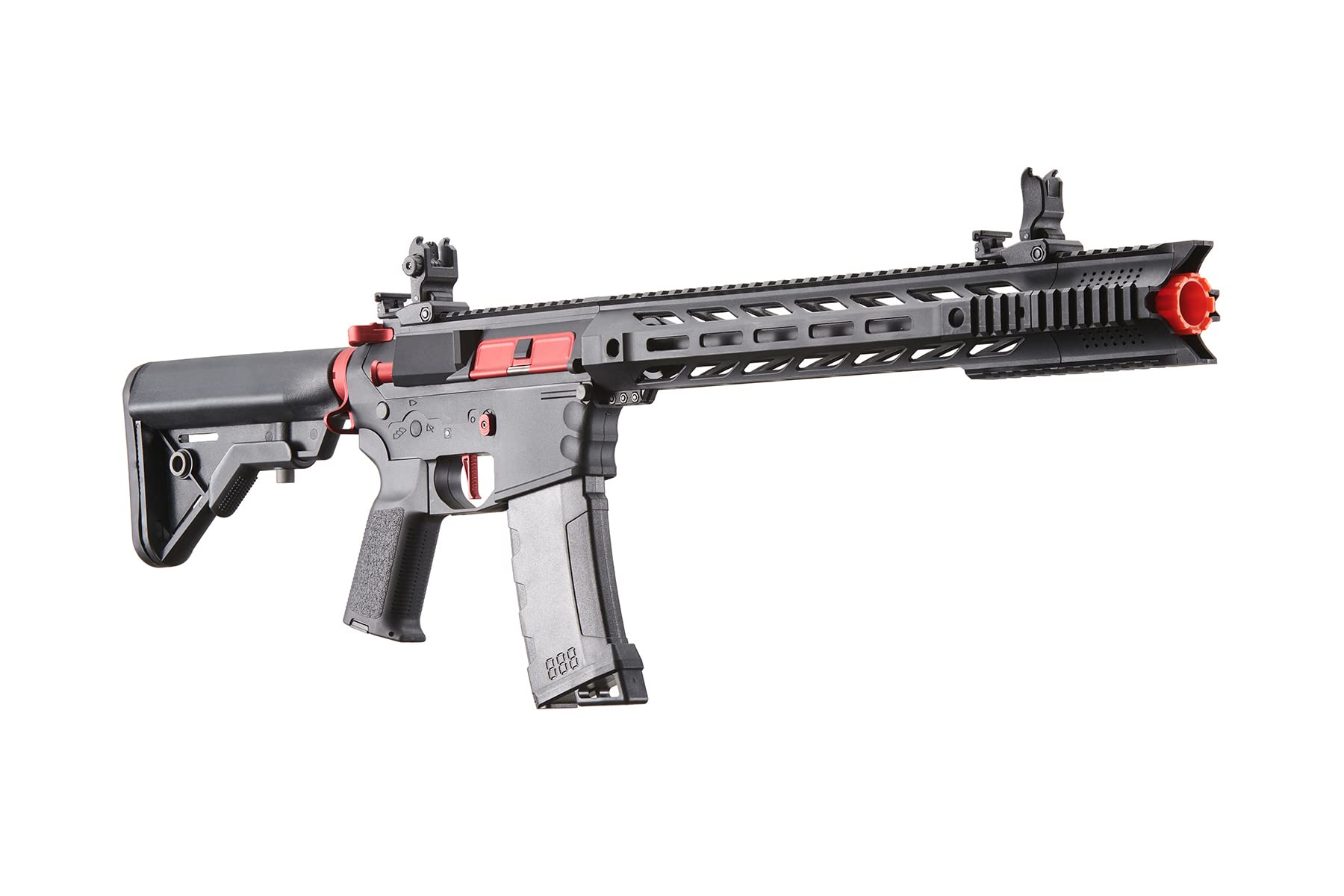 Lancer Tactical Gen 3 M4 SPR Interceptor Airsoft AEG Rifle - Black with Red Accents | High Performance Electric Airsoft Gun for Outdoor Skirmishes & Tactical Training