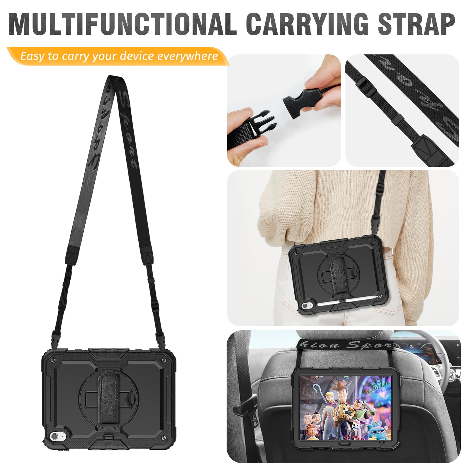 Shockproof iPad Case for iPad 11th/10th Generation (2025/2022 Model A2696/A2757/A3354) - Heavy Duty Protective Cover with Screen Protector, Pencil Holder & Hand Strap - Perfect for Work, Travel & Outdoor Use - 10.9-11 Inch iPad 10/11 Case in Black