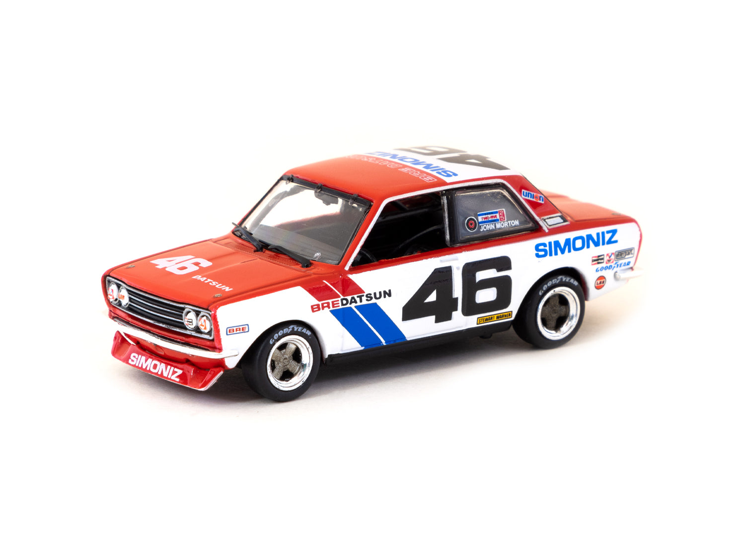 Tarmac Works 1/64 Scale BRE Datsun 510 Trans Am 2.5 Championship 1972 #46 Diecast Model Car - TWOC 2022-23 Membership Exclusive - Perfect for Collectors & Racing Enthusiasts - Display Case & Gift Box Included