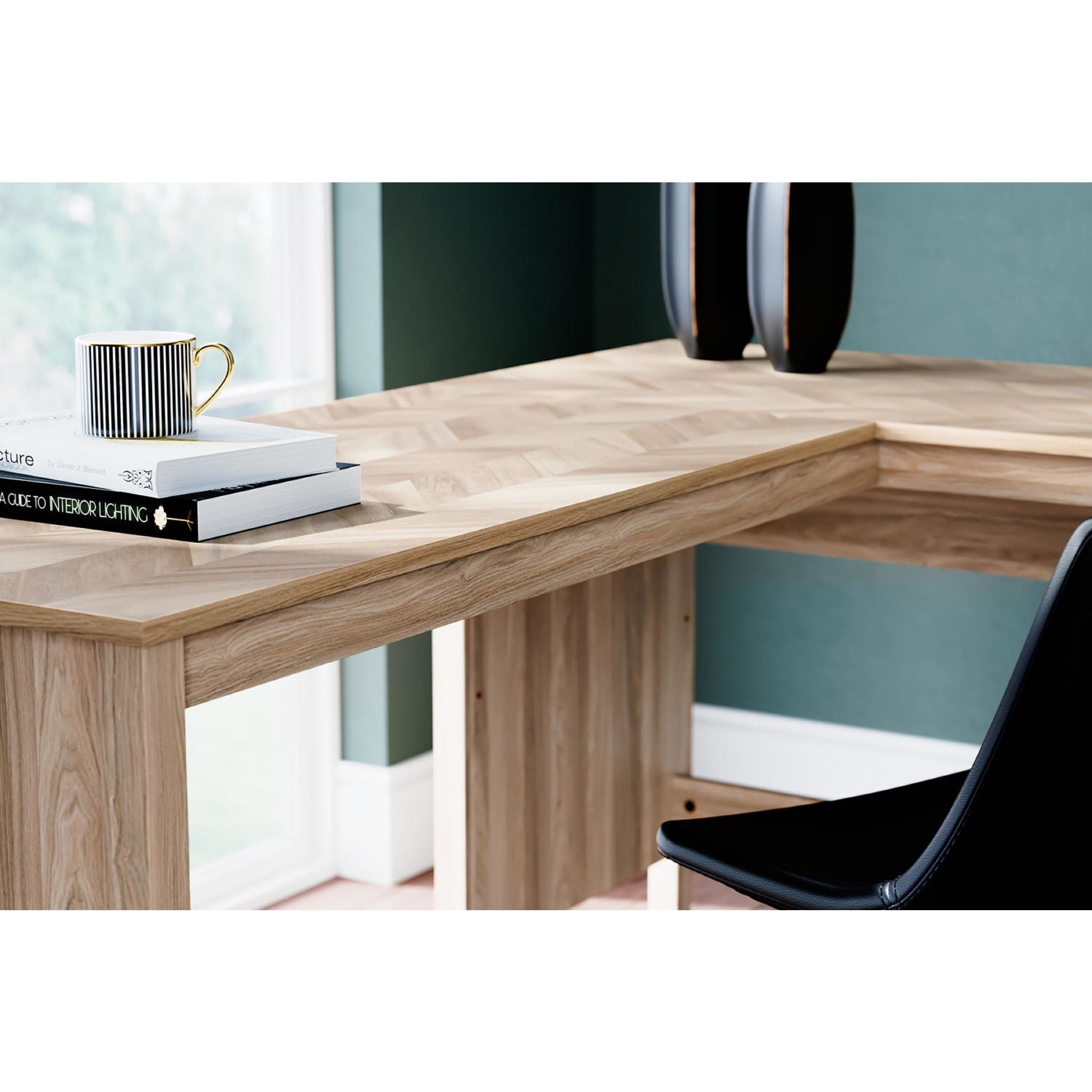 Battelle Modern Wooden Office Desk in Tan - Stylish Home & Office Workspace for Professionals & Remote Workers