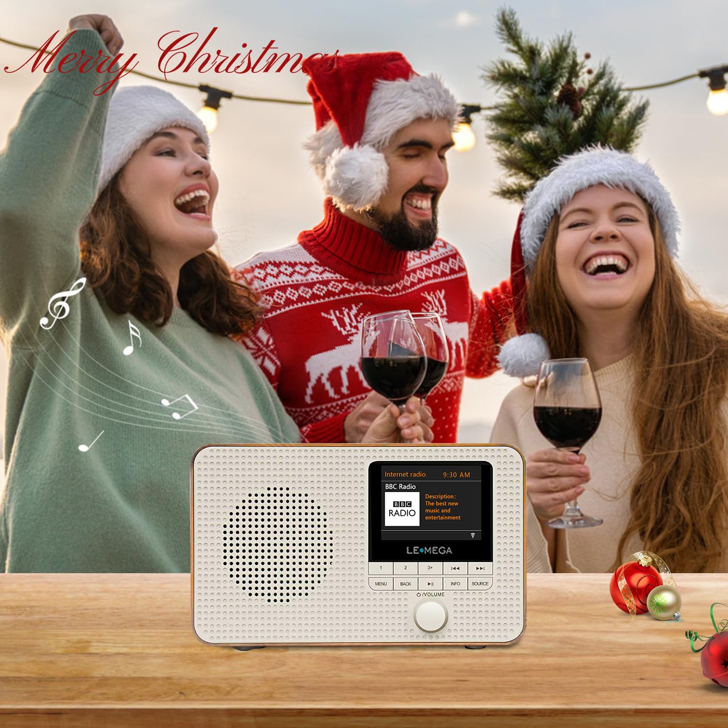 LEMEGA IR1 Portable WiFi Internet Radio with FM Digital Tuner, Bluetooth Speaker, Dual Alarm Clock, Sleep Timer, 40 Presets, Headphone Jack, Color Display - Battery or AC Powered (Walnut Finish) - Perfect for Home, Office, and Travel Use