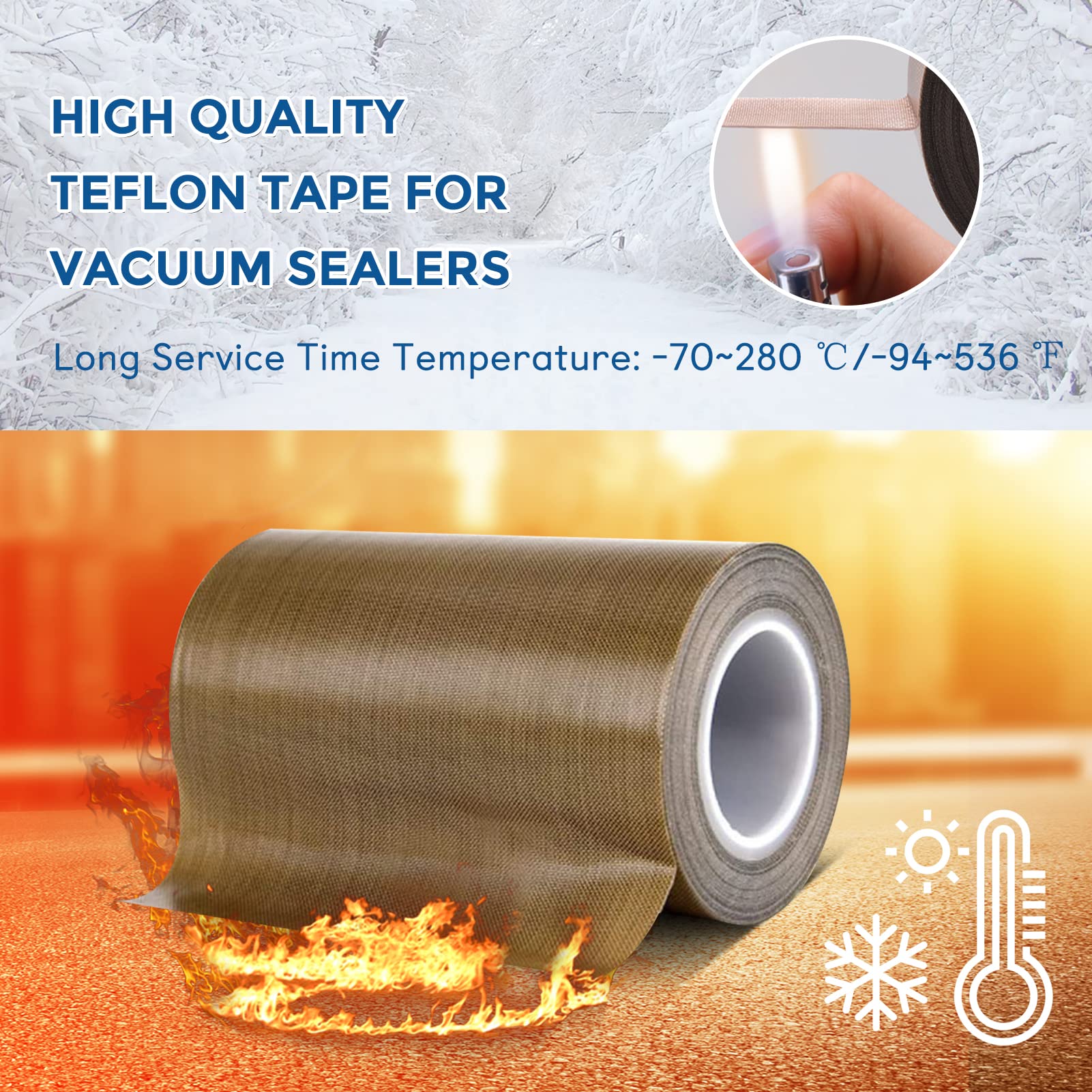 High-Temperature PTFE Coated Fiberglass Adhesive Tape - 4 Inch x 30 Feet Teflon Fabric Tape for Vacuum Sealer Machines & Hand Impulse Sealers | Heat Resistant, Non-Stick Insulation Tape Compatible with FoodSaver, Seal-A-Meal, Weston, Cabela's | Perfect for Food Packaging, Industrial Sealing & DIY Projects