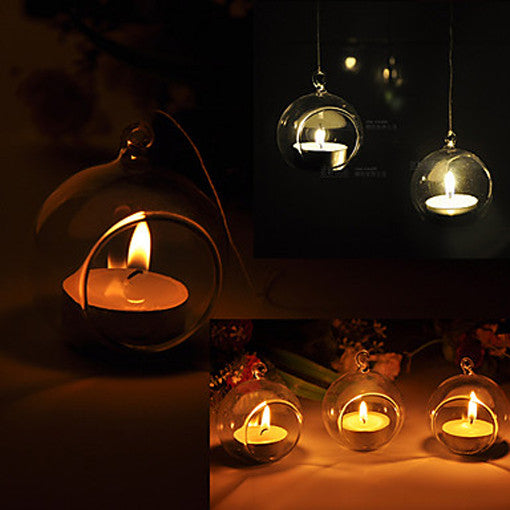 10 Pack Clear Glass Hanging Tealight Candle Holders - 8cm Diameter Wedding Decor, Terrarium, Succulent Plant Display, Mini Garden Craft Gift for Home, Party & Outdoor Decorations