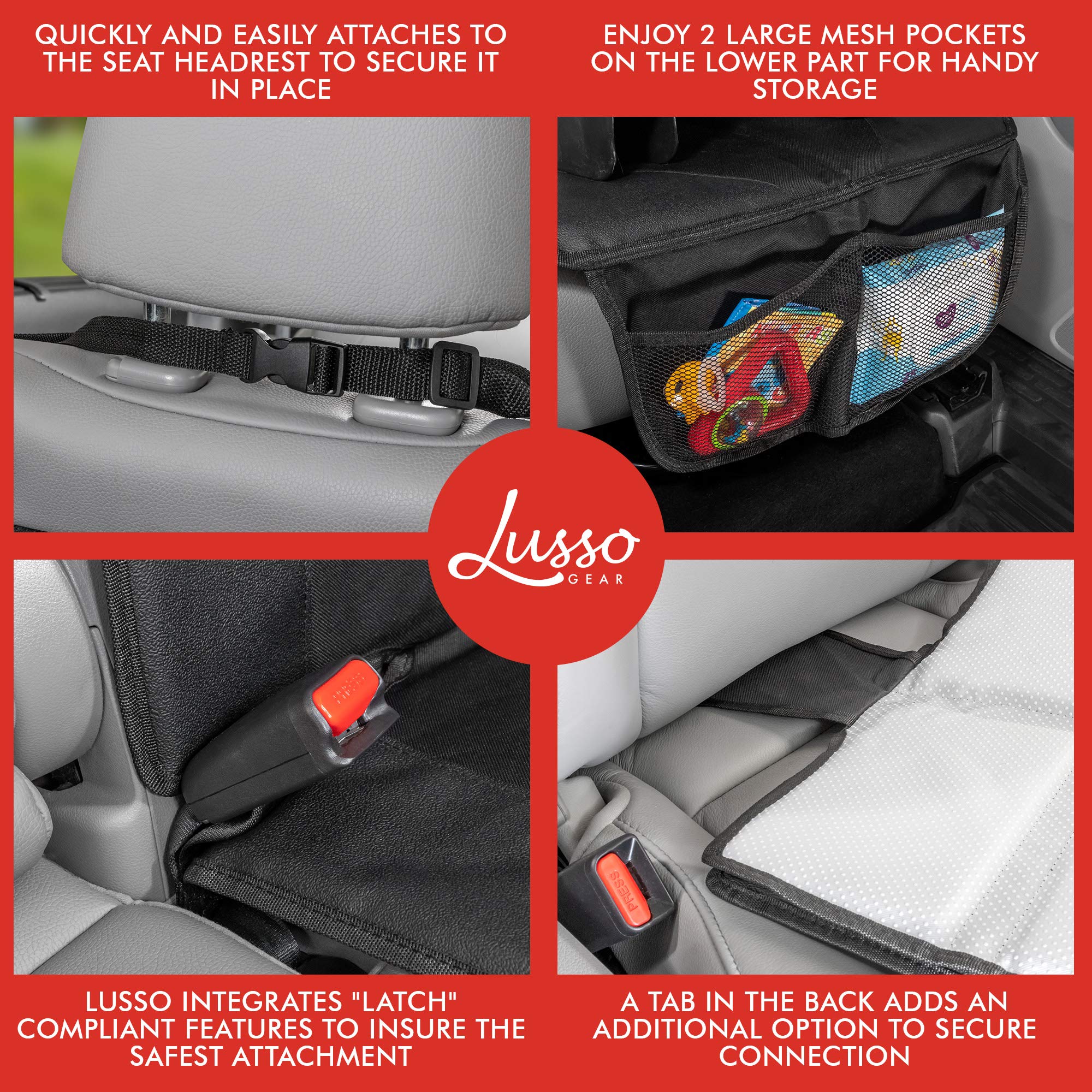 Lusso Gear Waterproof Car Seat Protector (Gray) + 2 Heavy Duty Kick Mats - Premium Oxford Fabric for Leather & Fabric Seats | Travel Essentials for Family Road Trips & Daily Commute