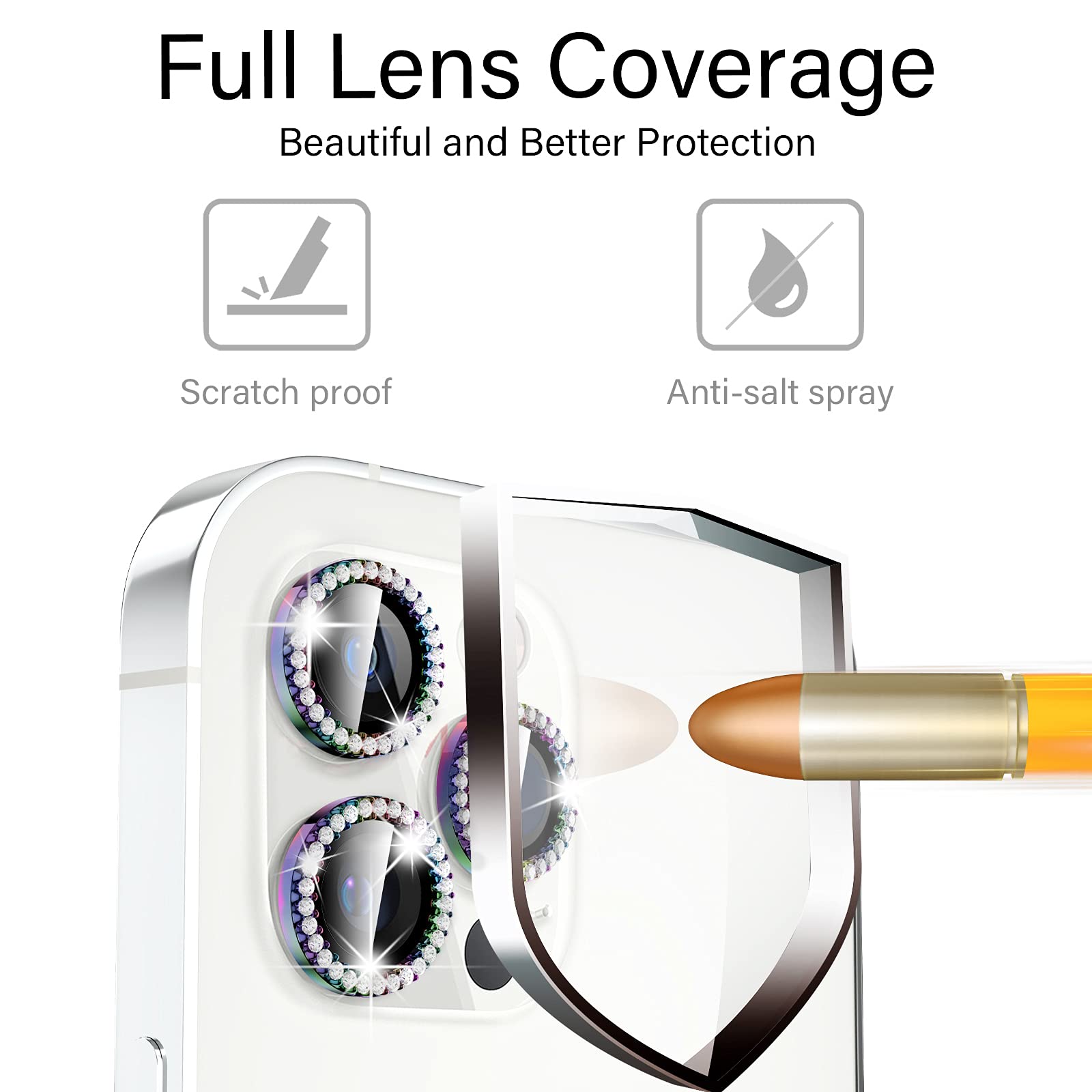 Xfilm iPhone 12 Pro Max Camera Lens Protector - 9H Hardness Scratchproof Cover with Bling Diamond Ring, Stylish Case-Friendly Phone Accessories (For iPhone 12 Pro Max) - Perfect for Daily Use, Travel & Photography Protection