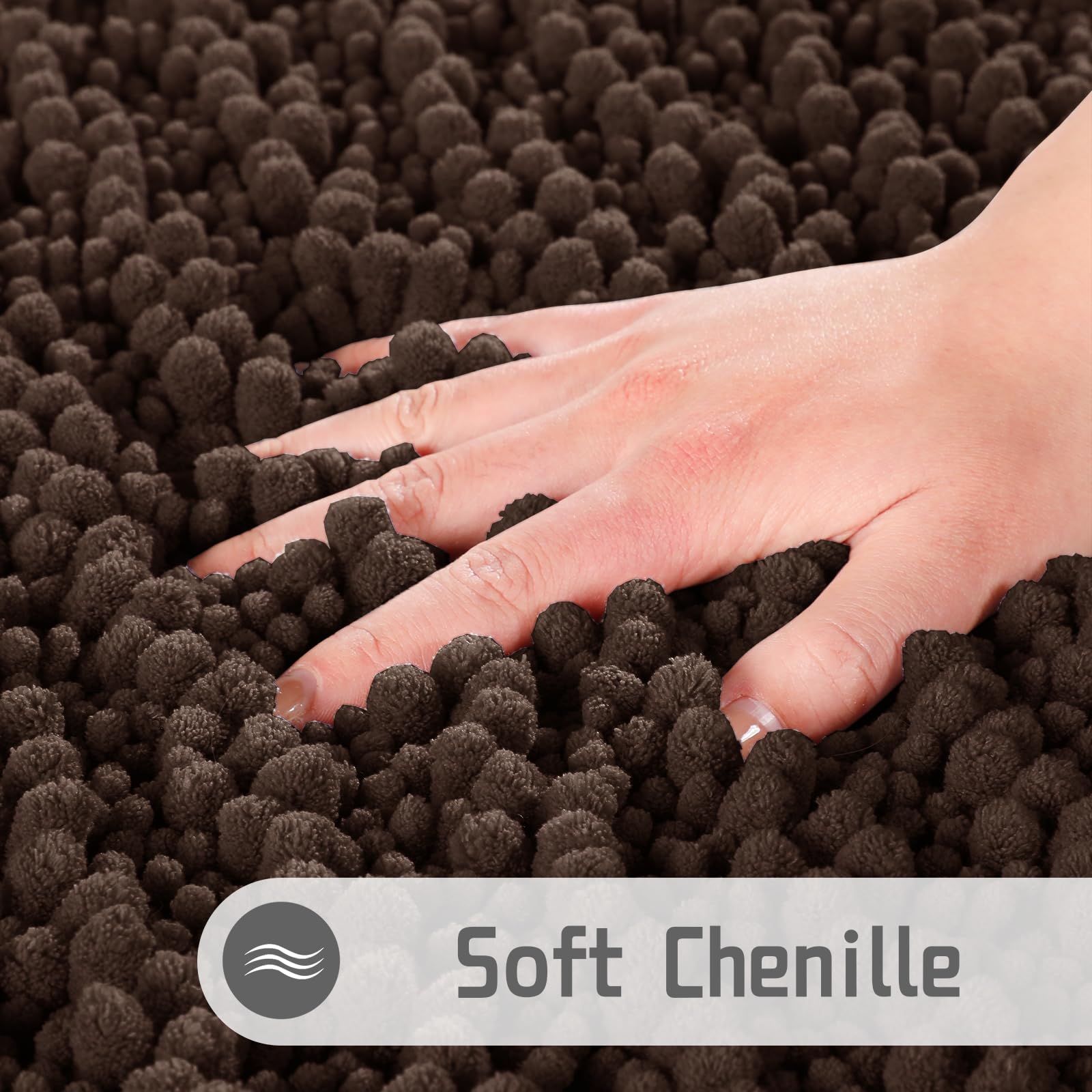 Yimobra Extra Soft Absorbent Chenille Bath Rug - 55.1 x 24 Inch Large Non-Slip Shaggy Bathroom Mat, Thick Microfiber Machine Washable for Bathroom Floor, Tub & Shower - Perfect for Cozy Bathrooms & Spa-Like Showers (Brown)