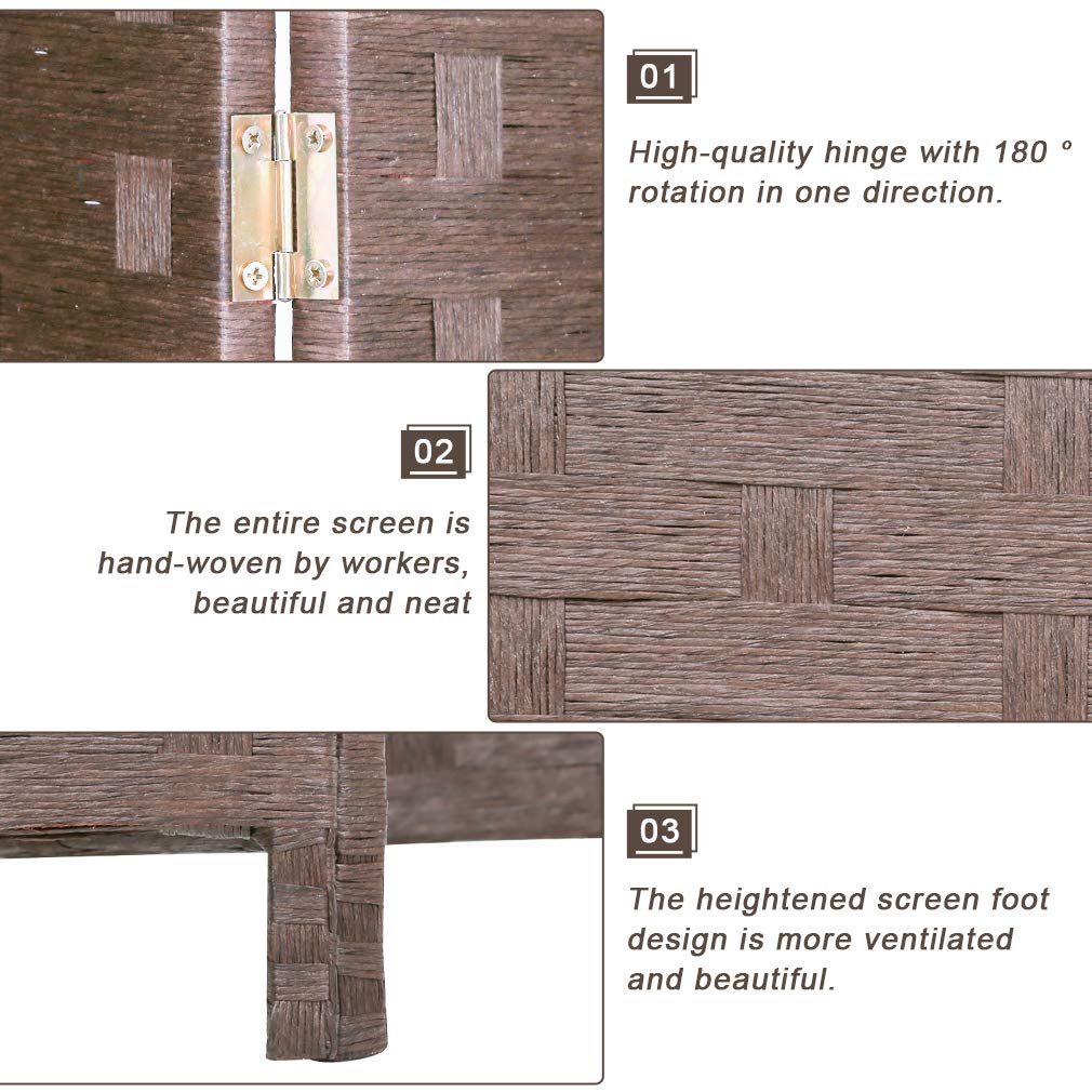 6-Panel Wood Mesh Woven Room Divider - Foldable Privacy Screen for Home Office, Bedroom & Living Room | Portable Partition with Natural Brown Finish | Perfect for Creating Private Spaces in Open Areas