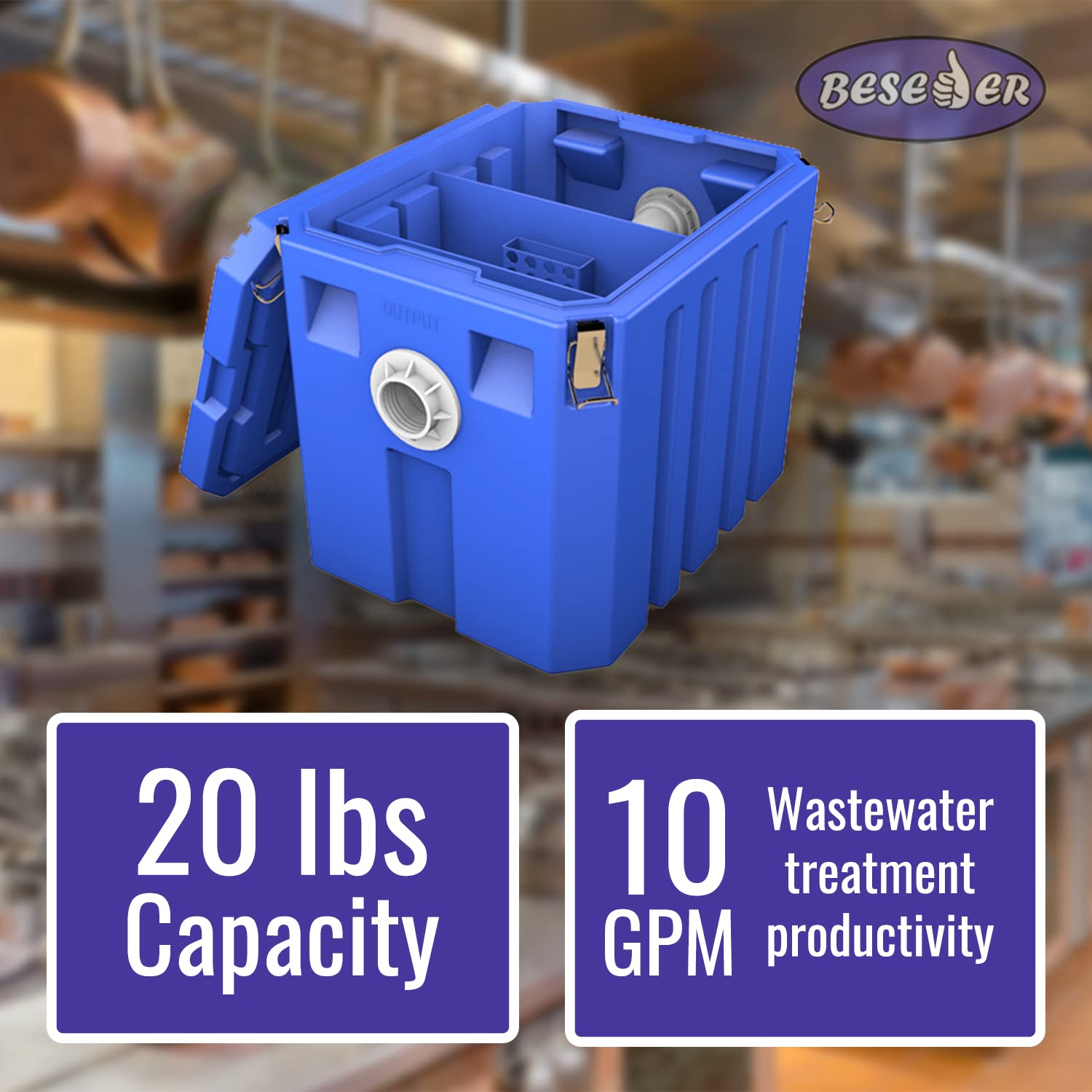 20 lb Commercial Grease Interceptor Trap - Under Sink Plastic Grease Trap for Restaurants & Cafes - 10 GPM Wastewater Oil-Water Separator - Perfect for Commercial Kitchens, Food Trucks & Catering Businesses