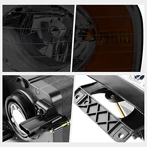 PM PERFORMOTOR Replacement Headlights Assembly - Compatible with 2002-2005 Dodge Ram 1500/2500/3500 - 2Pcs Smoked Lens Headlamps with Amber Corner for Off-Road & Night Driving