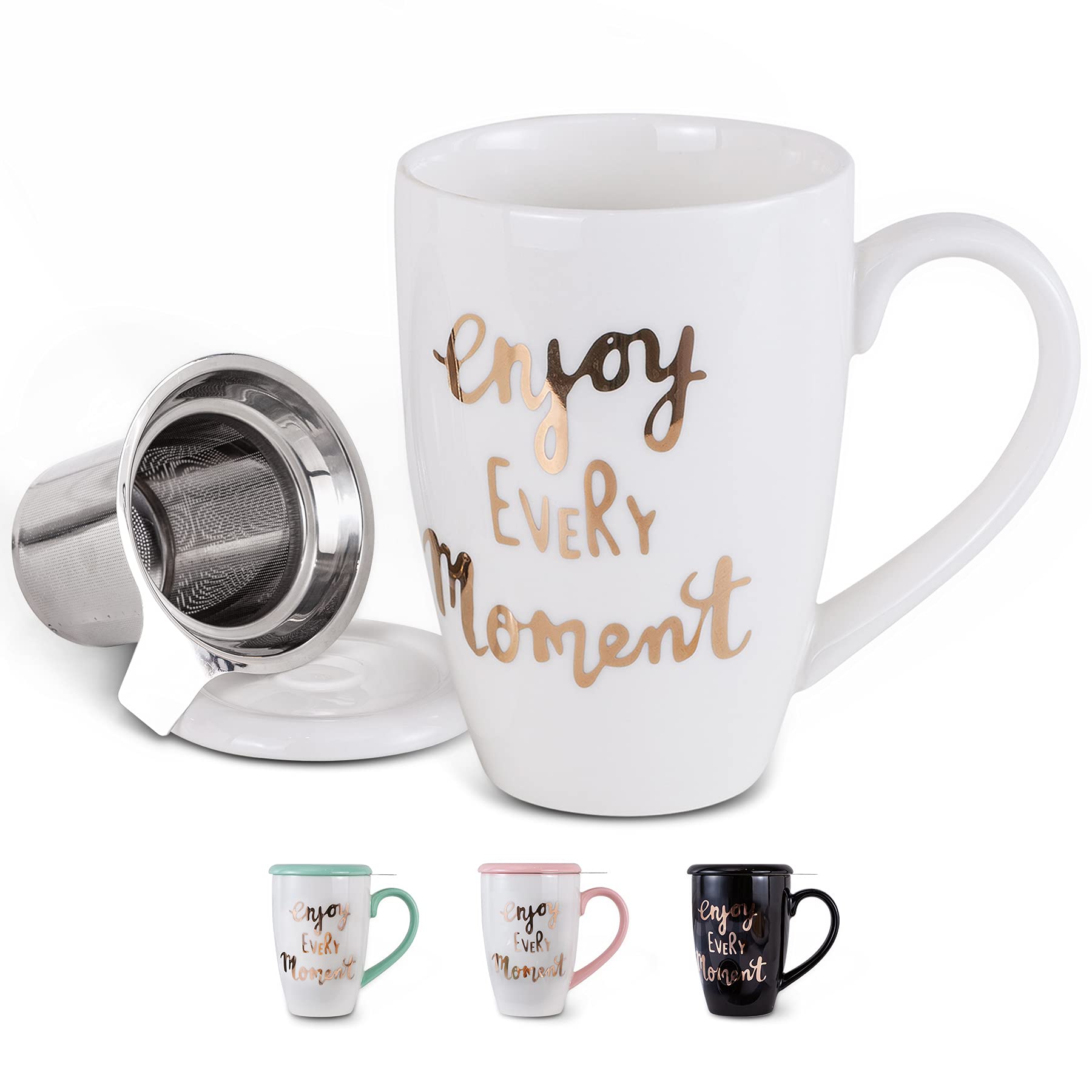 Premium Porcelain Tea Cup with Infuser & Lid - Ceramic Tea Strainer Mug for Tea, Coffee or Milk - Perfect for Women, Office Use, Home & Gifts - Elegant White - Ideal for Relaxation, Work Breaks & Thoughtful Gifting