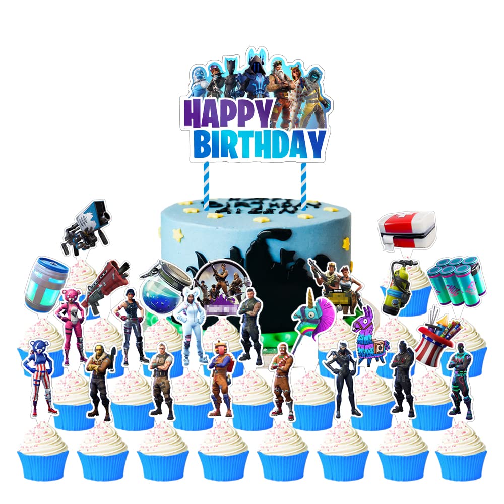 Video Game Themed Cake Toppers - 24pcs Cupcake Decorations for Birthday Party Supplies | Perfect for Gaming Birthday Cakes, Baby Showers & Themed Celebrations